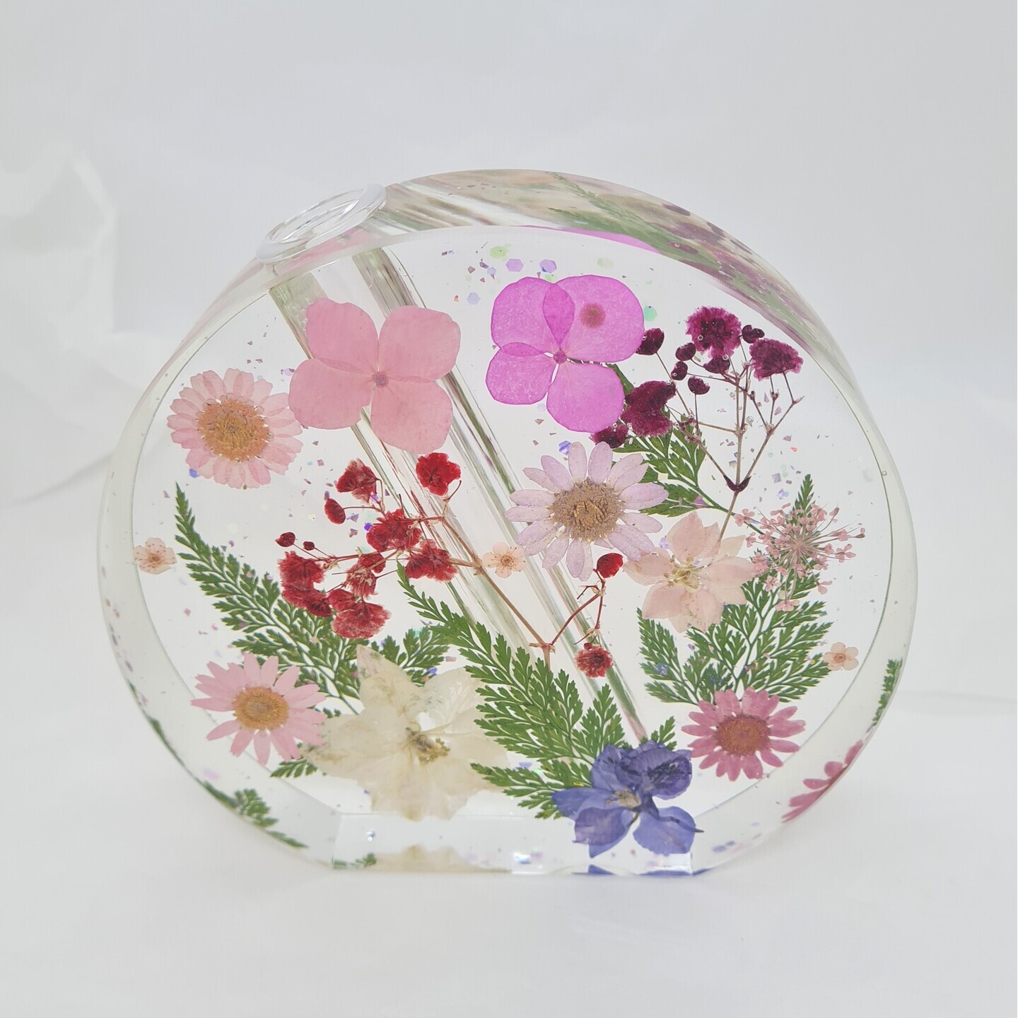 Resin vase with real flowers & leaves  Handmade by special needs artisan