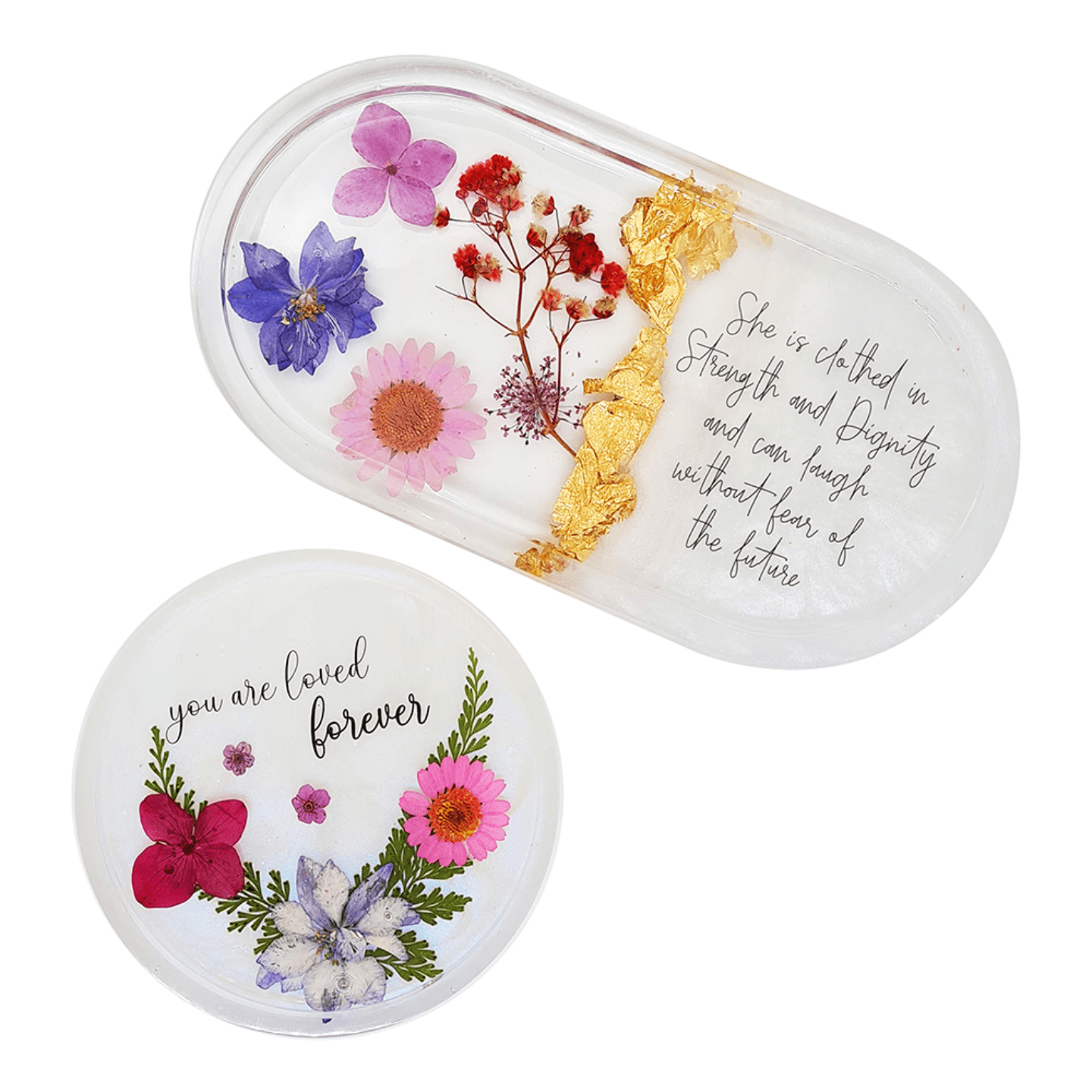 Celebrate mom set trinket tray with matching coaster in 2 colour choice- purple or red palette
