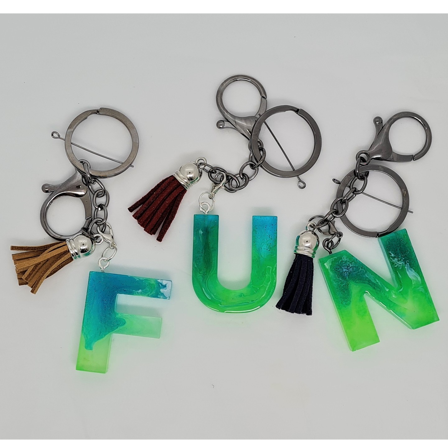 Alphabet Resin keychain  hand bag charm contact tracing tag handmade custom initial with Add-Ons
