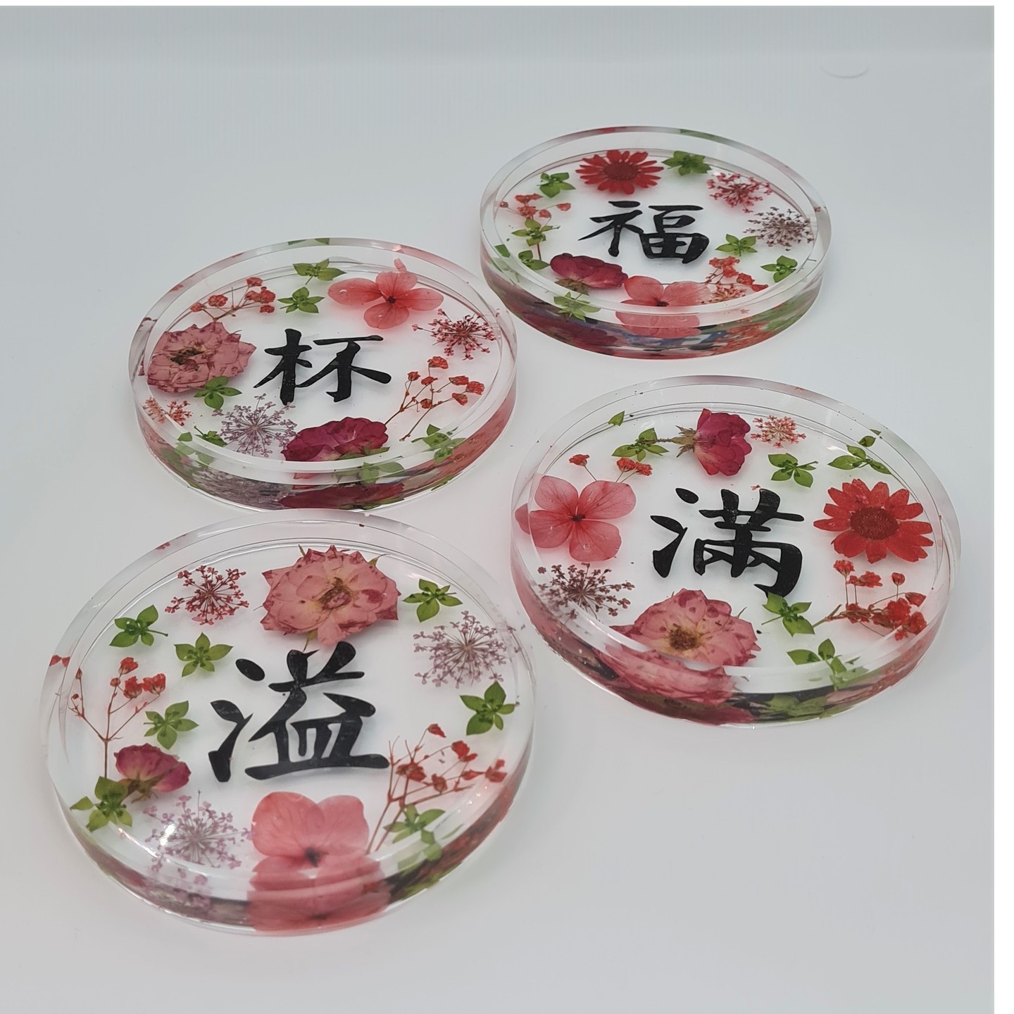 福杯满溢  FU BEI MAN YI  Real Pressed Flowers & Leaves Resin Coaster Handmade