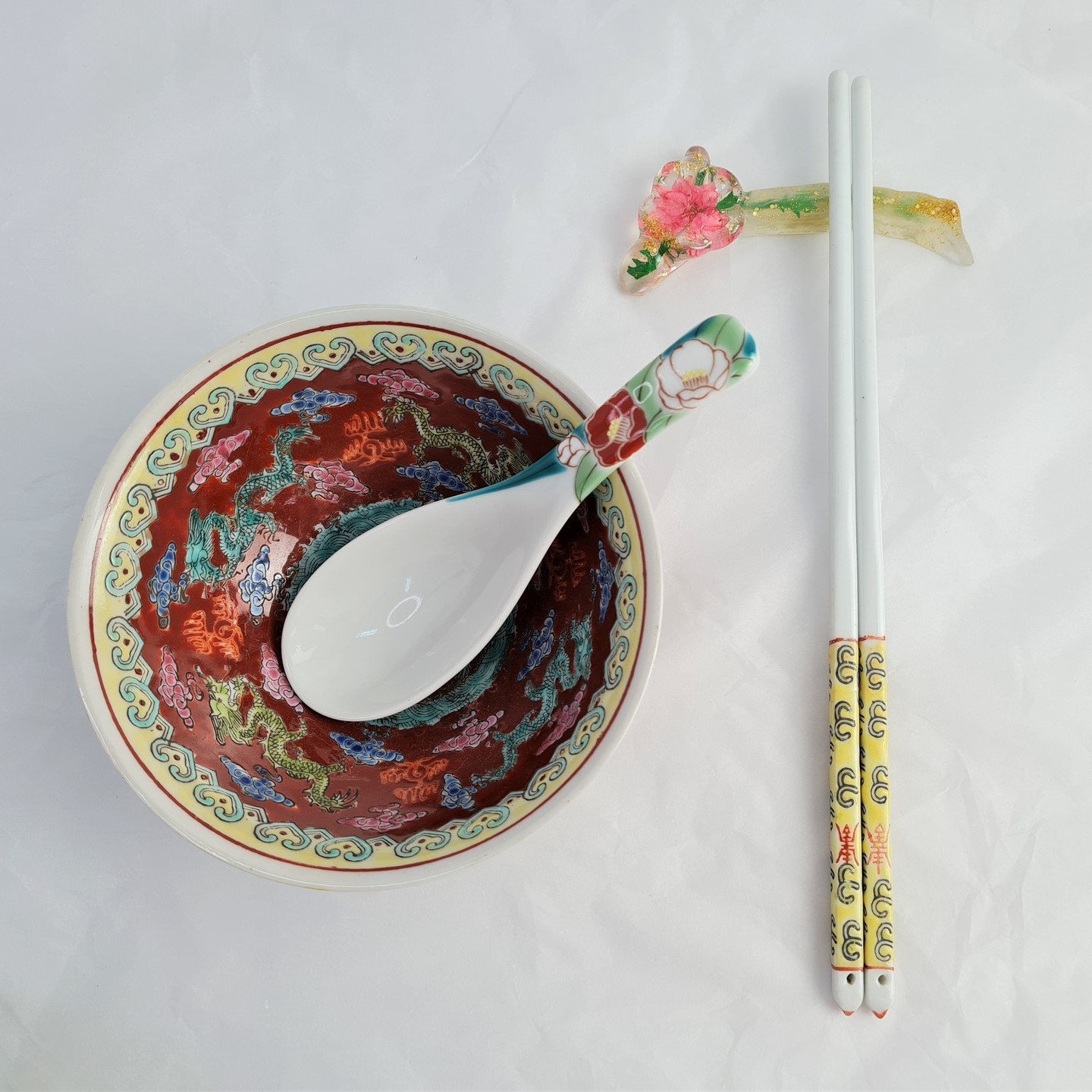 春  Resin chopstickspoon rest set of 2 Real Pressed Flowers & Leaves Handmade