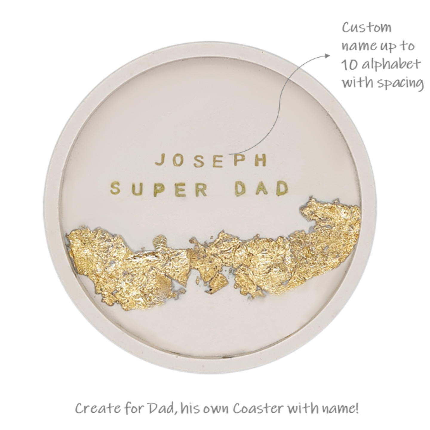 SUPER DAD Jesmonite Coaster  Paper weight  Custom name gold stamping