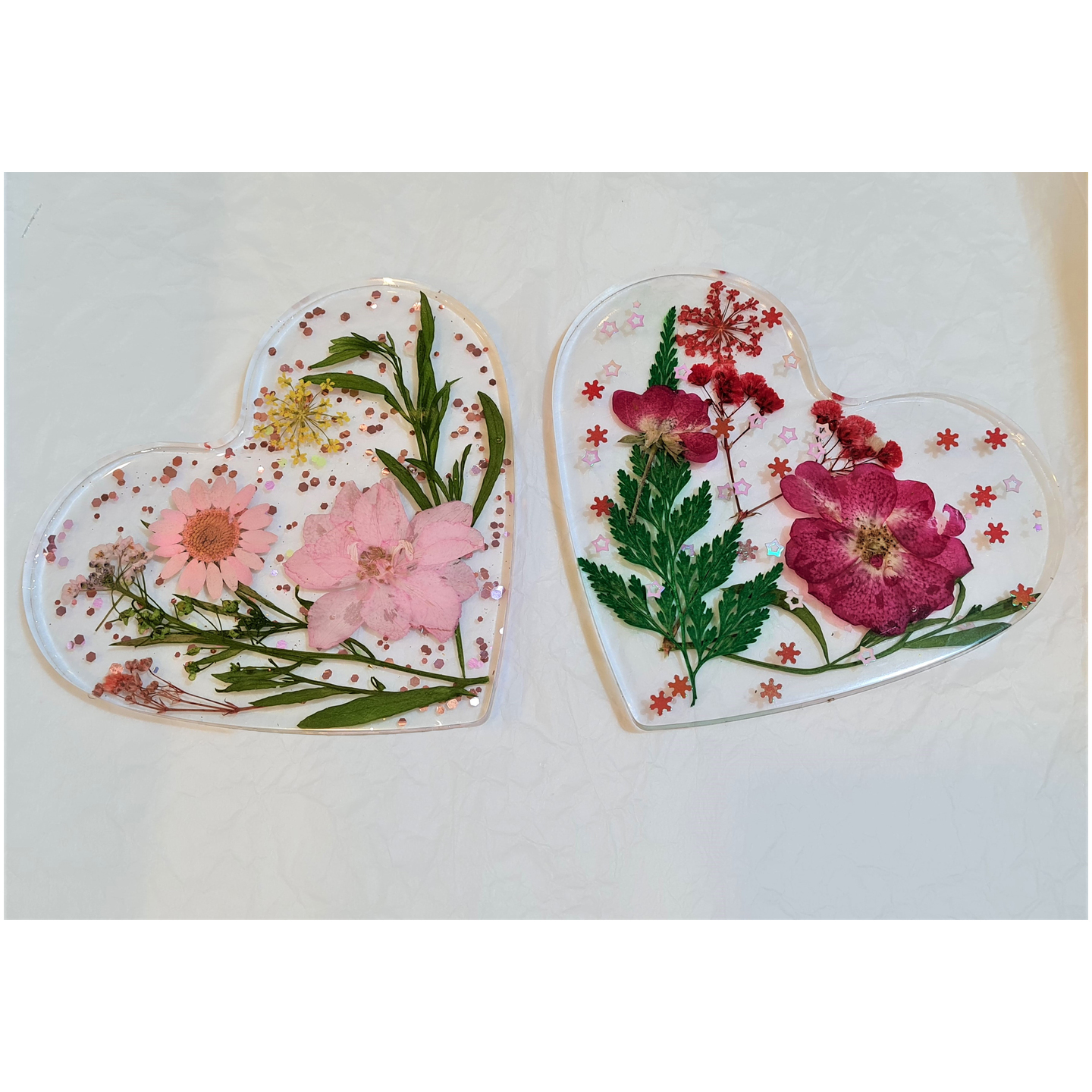 BE MY VALENTINE10 rimless Real Pressed Flowers & Leaves Resin Coaster Handmade