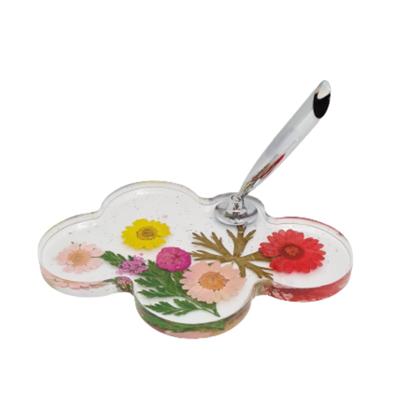 Bloomy Cloud Tray with Pen & Pen Holder  Real flowers & leaves in resin  Handmade