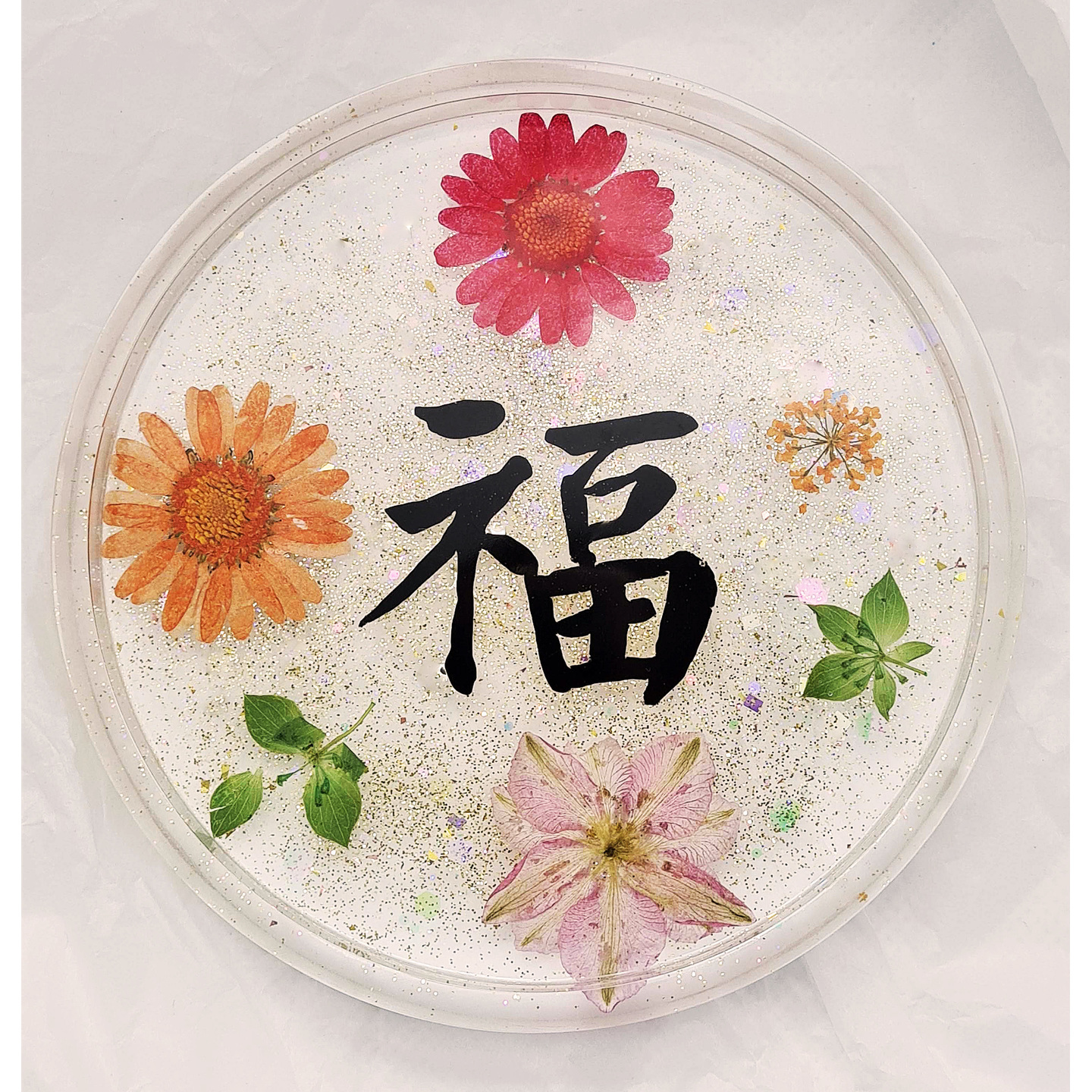 FU   CNY SPECIAL SERIES  Real Pressed Flowers & Leaves Resin Coaster Handmade