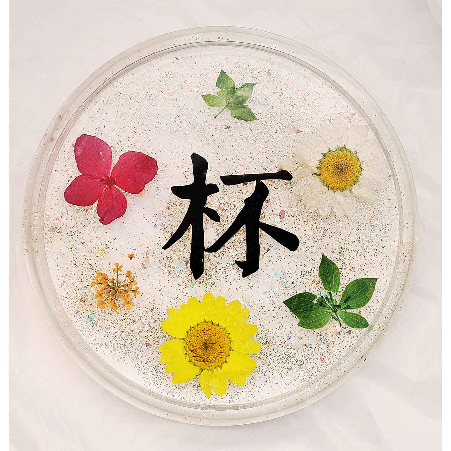 Bei   CNY SPECIAL SERIES  Real Pressed Flowers & Leaves Resin Coaster Handmade