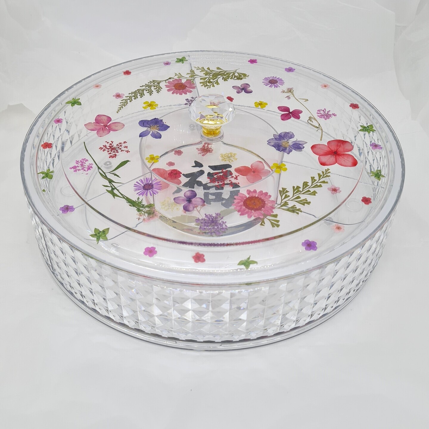 Full Bloom Carousel Cookies trays stackable  handmade with real flowers & leaves on cover & base  Pre-Order