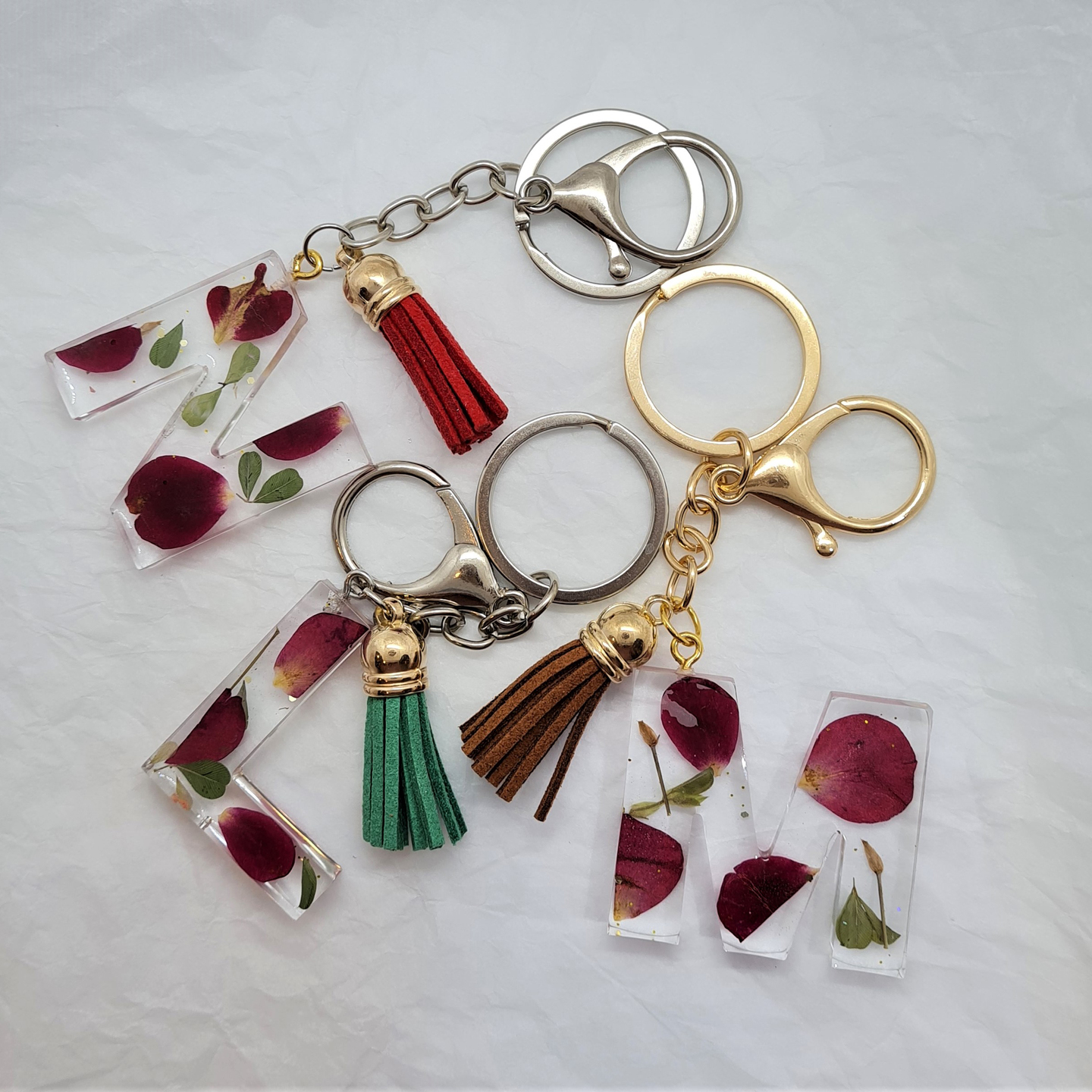 Real pressed flowers resin keychain handmade custom initial hand bag charm contact tracing tag