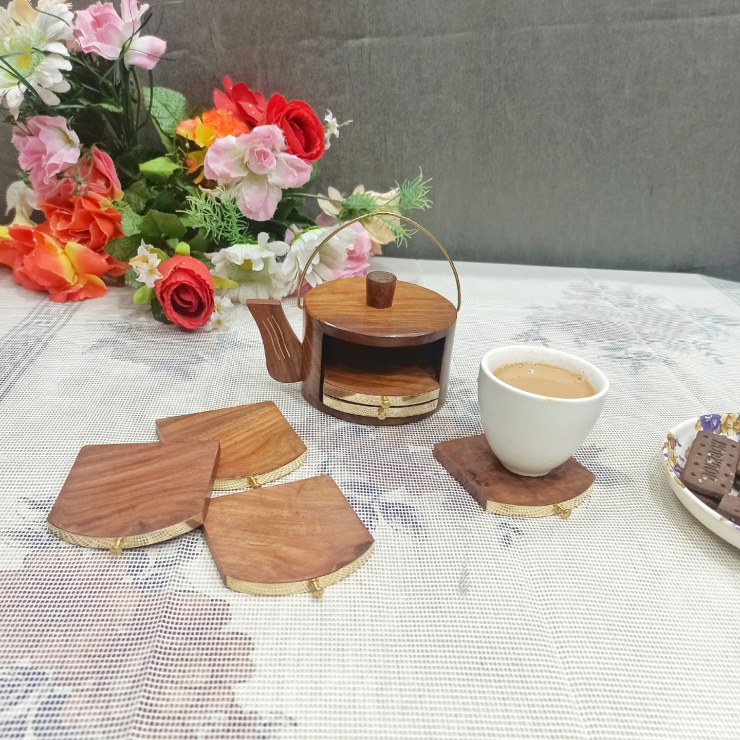 Wooden Kettle Tea Coasters