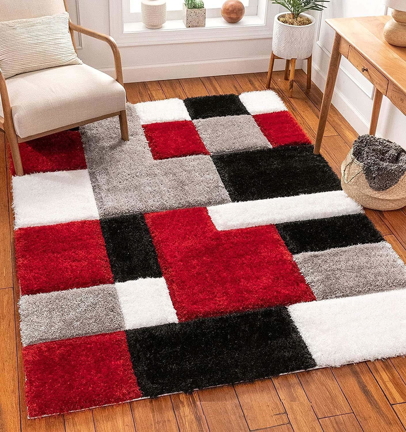Hassan Carpet Microfiber Premium Modern Design Handwoven Carpet For Home & Office Floor Runner (Red B2)