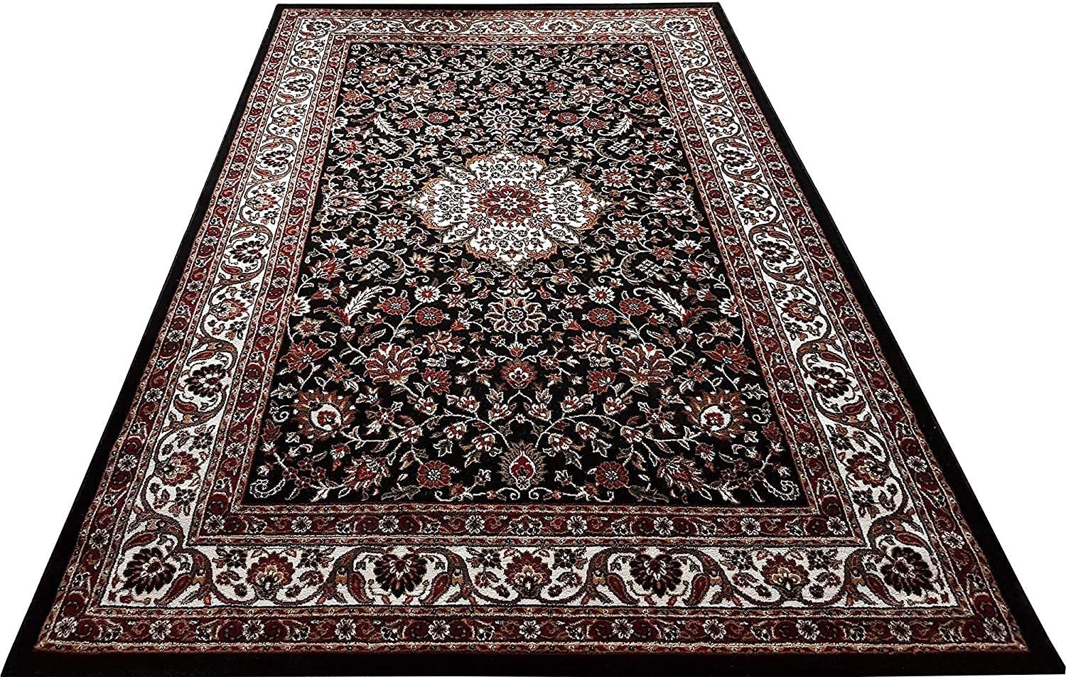 Hassan Carpet New Kashmiri Persian Design Extra Look Carpet for Living Room, Bedroom and For Hall, Black A6