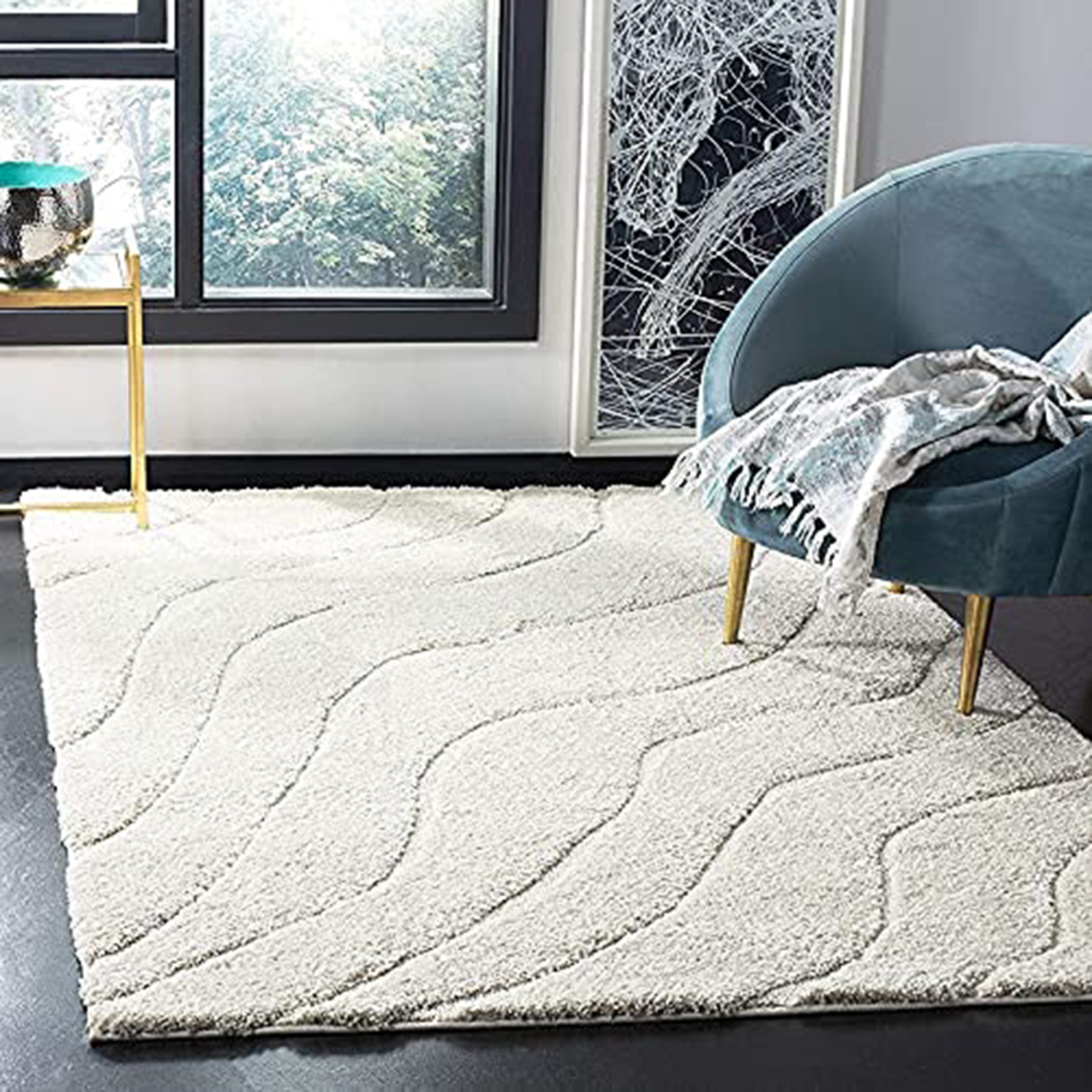 Hassan Carpet Off White Microfiber Cozy & Fluffy Shaggy Carpet and Rugs Best Suitable For Living room & Office Floor Mat With 2 inch Thickness
