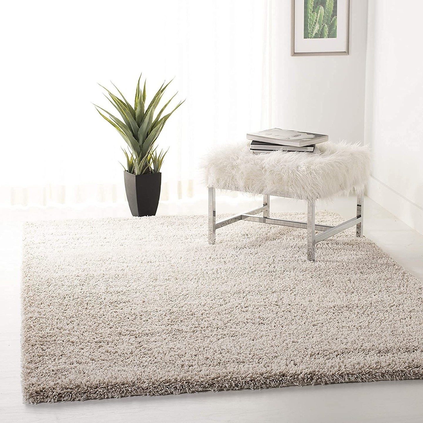 Hassan Carpet Microfiber Premium Modern Design Handwoven Carpet For Home & Office Floor Runner (L.Beige)
