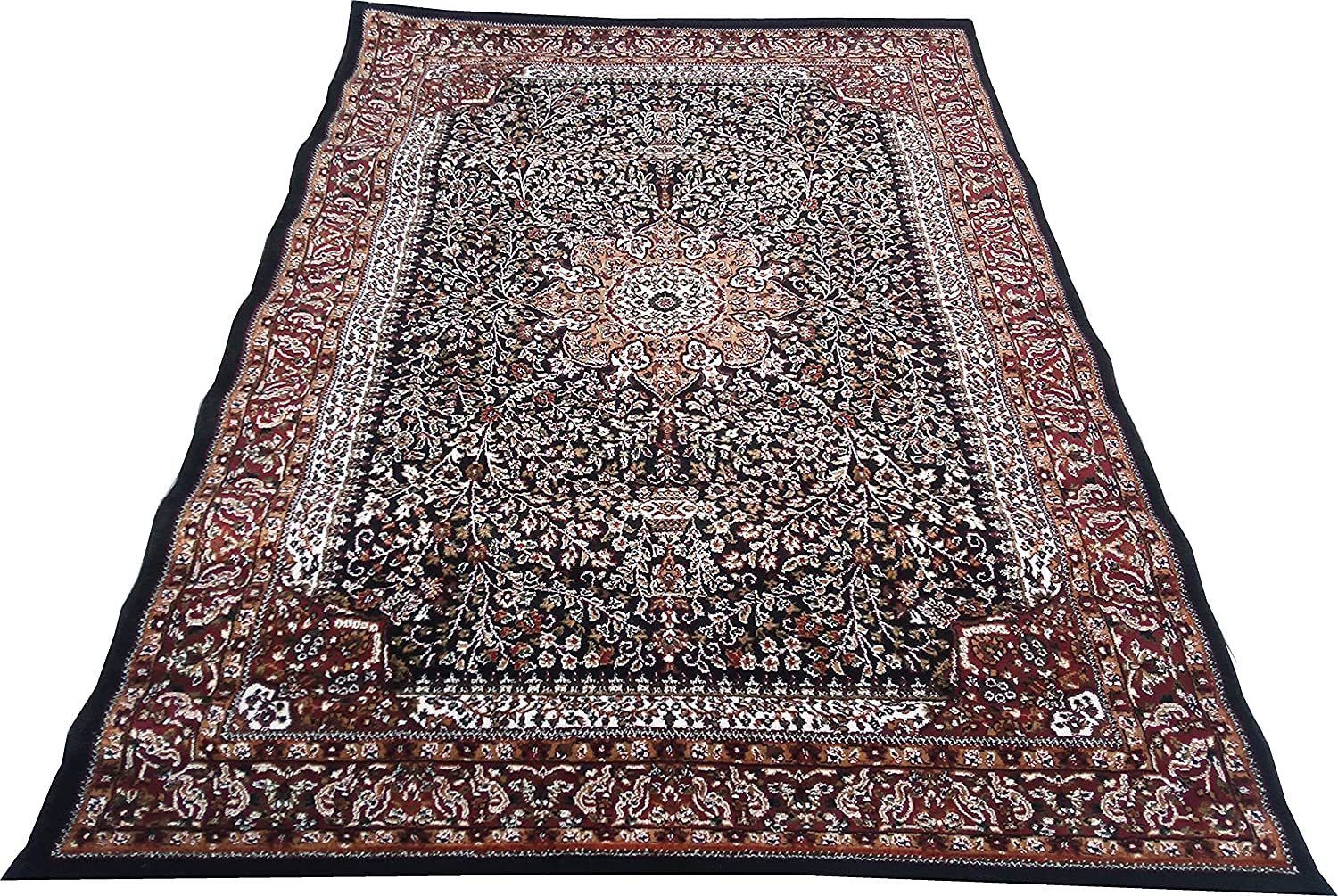 Hassan Carpet New Kashmiri Persian Design Extra Look Carpet for Living Room, Bedroom and For Hall, Black A35
