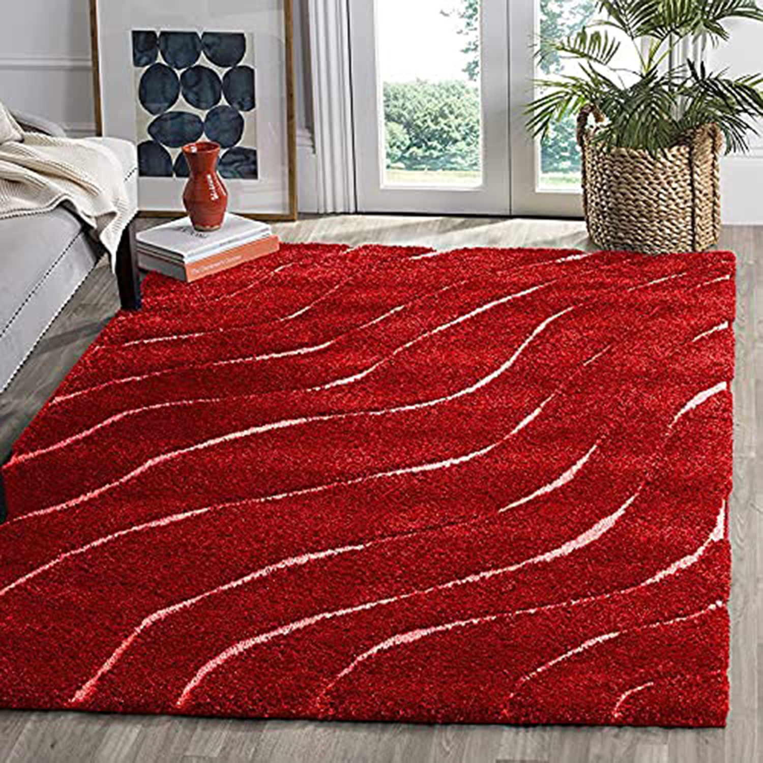 Hassan Carpet Red Microfiber Cozy & Fluffy Shaggy Carpet and Rugs Best Suitable For Living room & Office Floor Mat With 2 inch Thickness