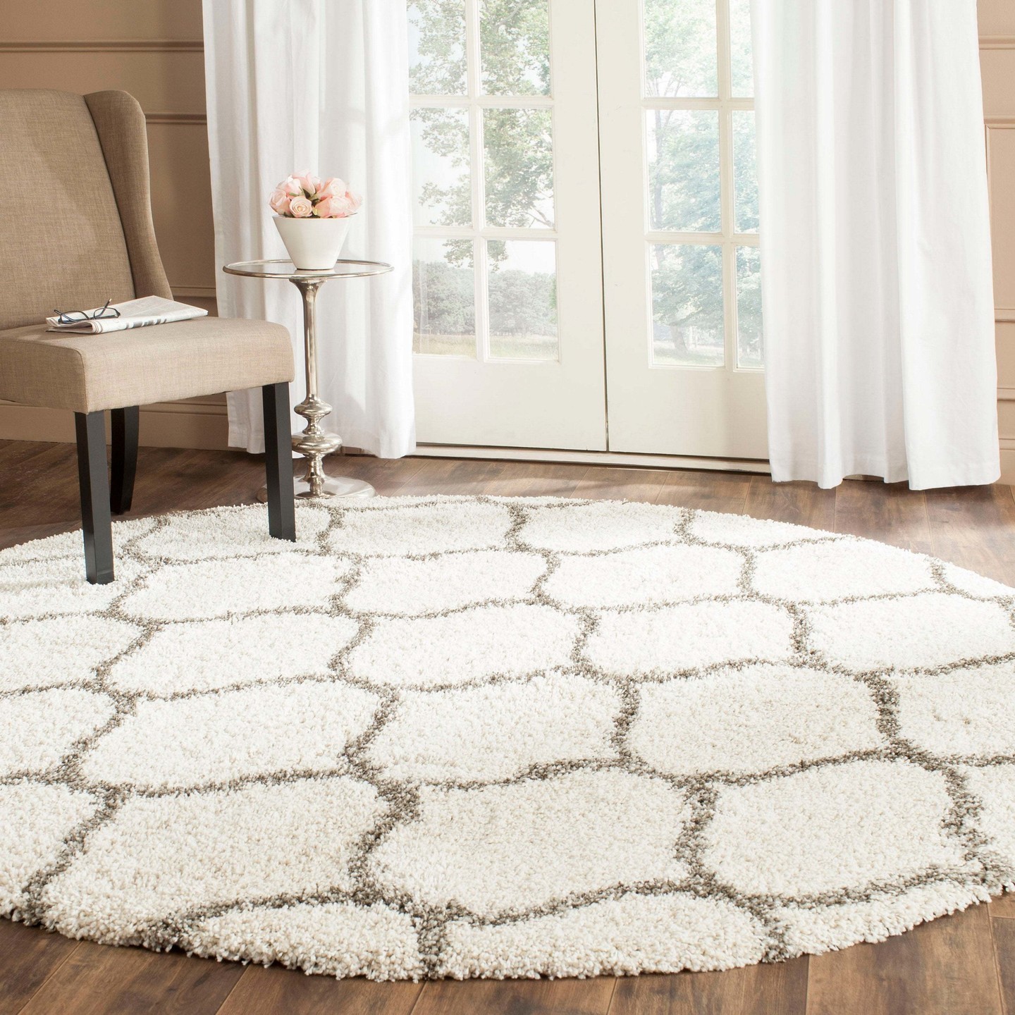 Hassan Carpet Microfiber Premium Modern Design Handwoven Carpet For Home & Office Floor Runner (Ivory & grey)