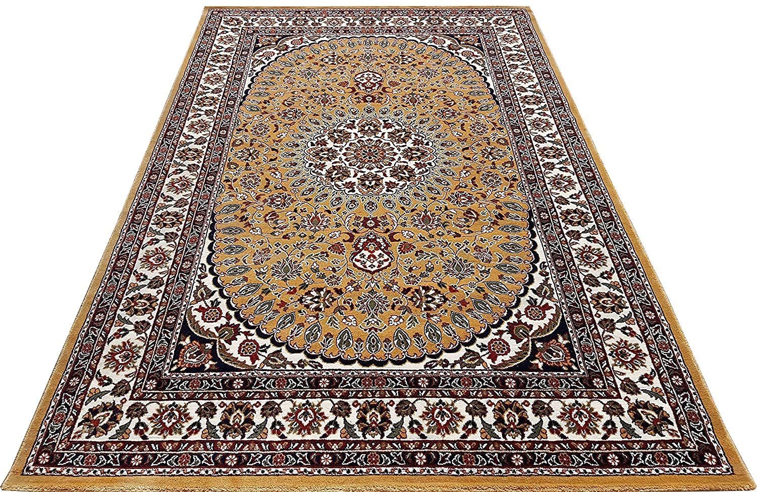 Hassan Carpet New Kashmiri Persian Design Extra Look Carpet for Living Room, Bedroom and For Hall, Gold A13