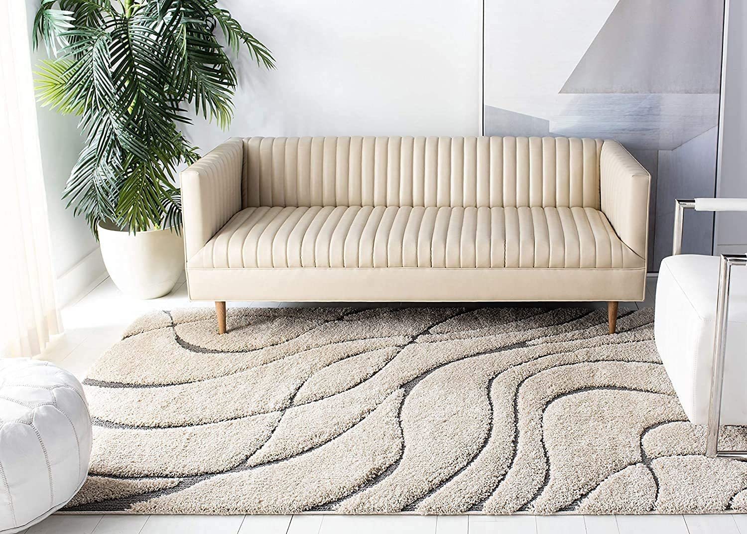 Hassan Carpet Beige Cream Microfiber Cozy & Fluffy Shaggy Carpet and Rugs Best Suitable For Living room & Office Floor Mat