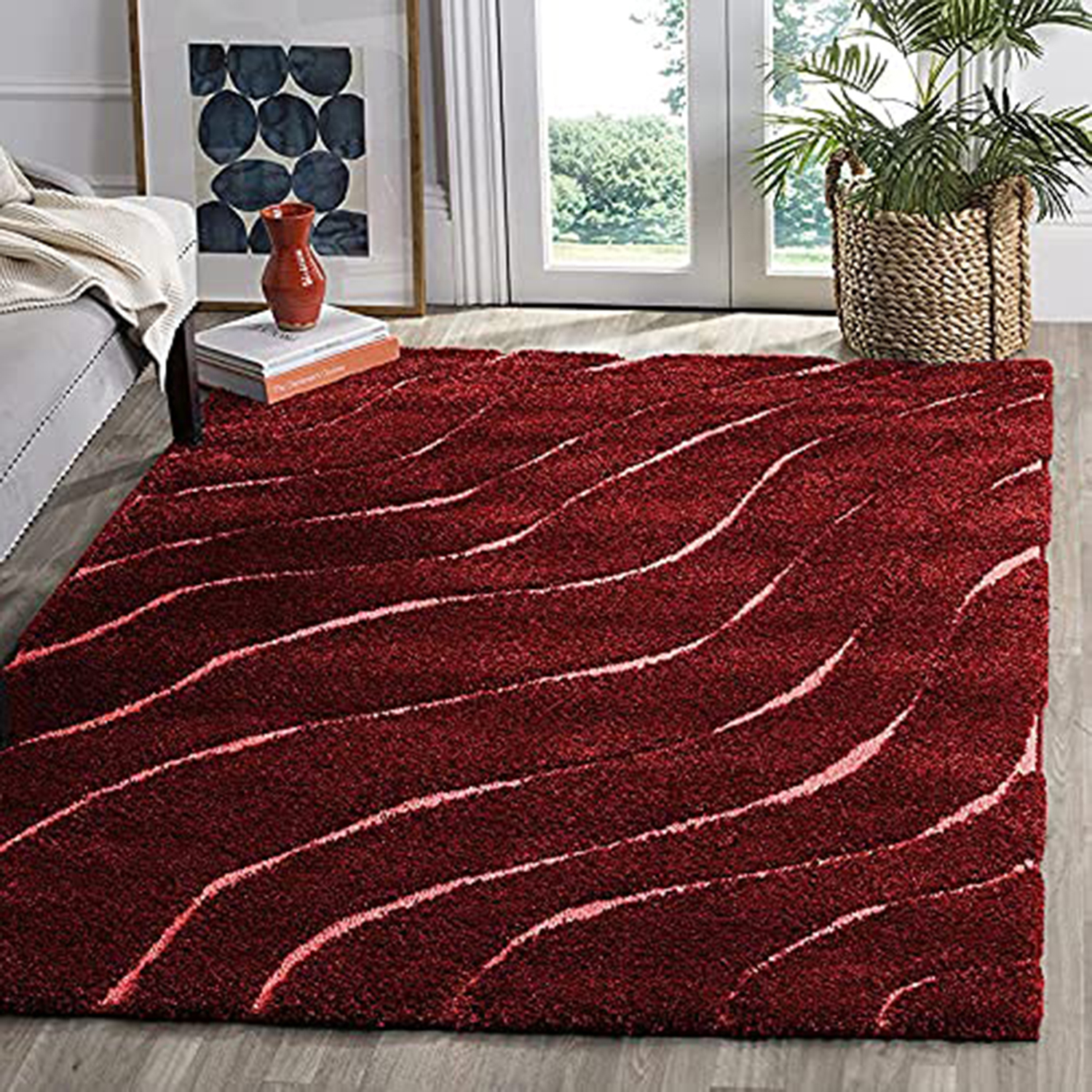 Hassan Carpet Maroon Microfiber Cozy & Fluffy Shaggy Carpet and Rugs Best Suitable For Living room & Office Floor Mat With 2 inch Thickness