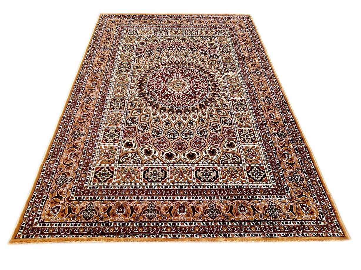 Hassan Carpet New Kashmiri Persian Design Extra Look Carpet for Living Room, Bedroom and For Hall, Gold A50