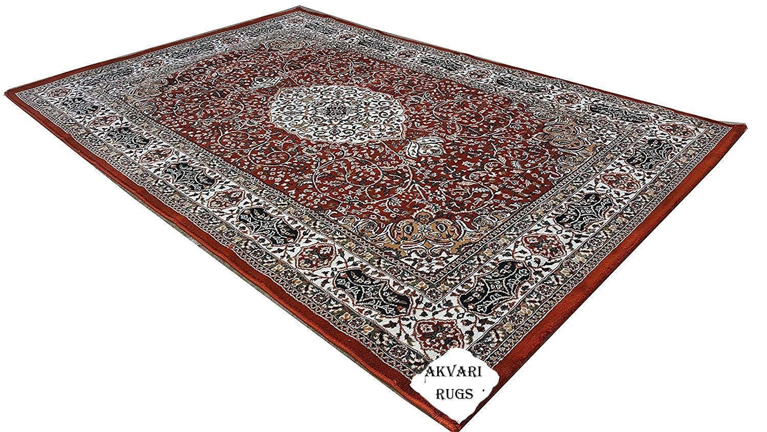 Hassan Carpet New Kashmiri Persian Design Extra Look Carpet for Living Room, Bedroom and For Hall, Rust A83