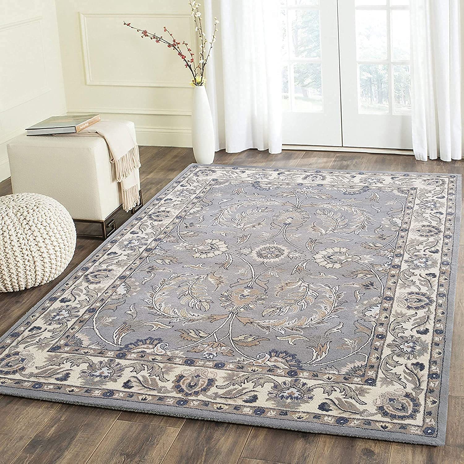 Hassan Carpet L Grey Persian Superfine Pure Woollen Carpet For Living Room, Bed Room and Hall With 1.0 inch Thickness