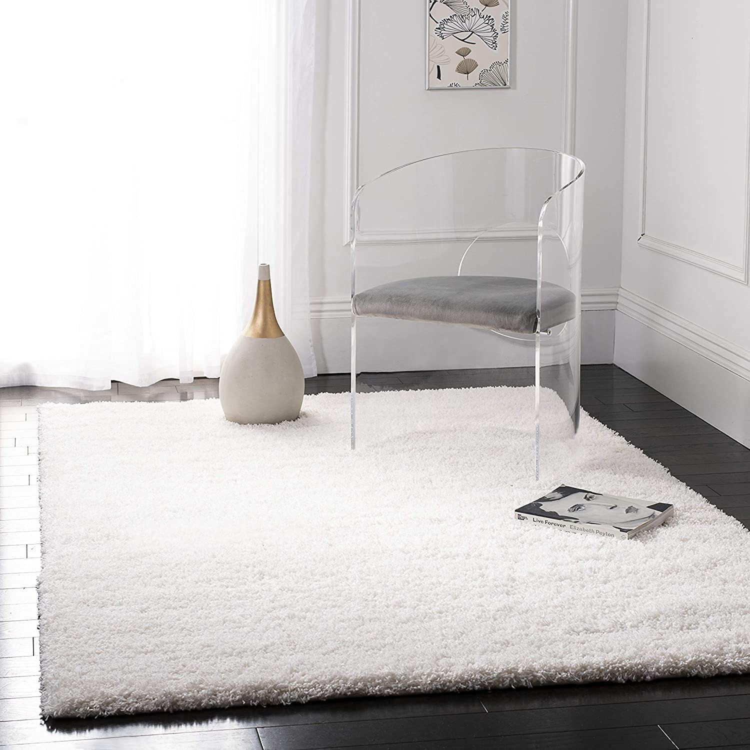 Hassan Carpet Microfiber Premium Modern Design Handwoven Carpet For Home & Office Floor Runner (White)