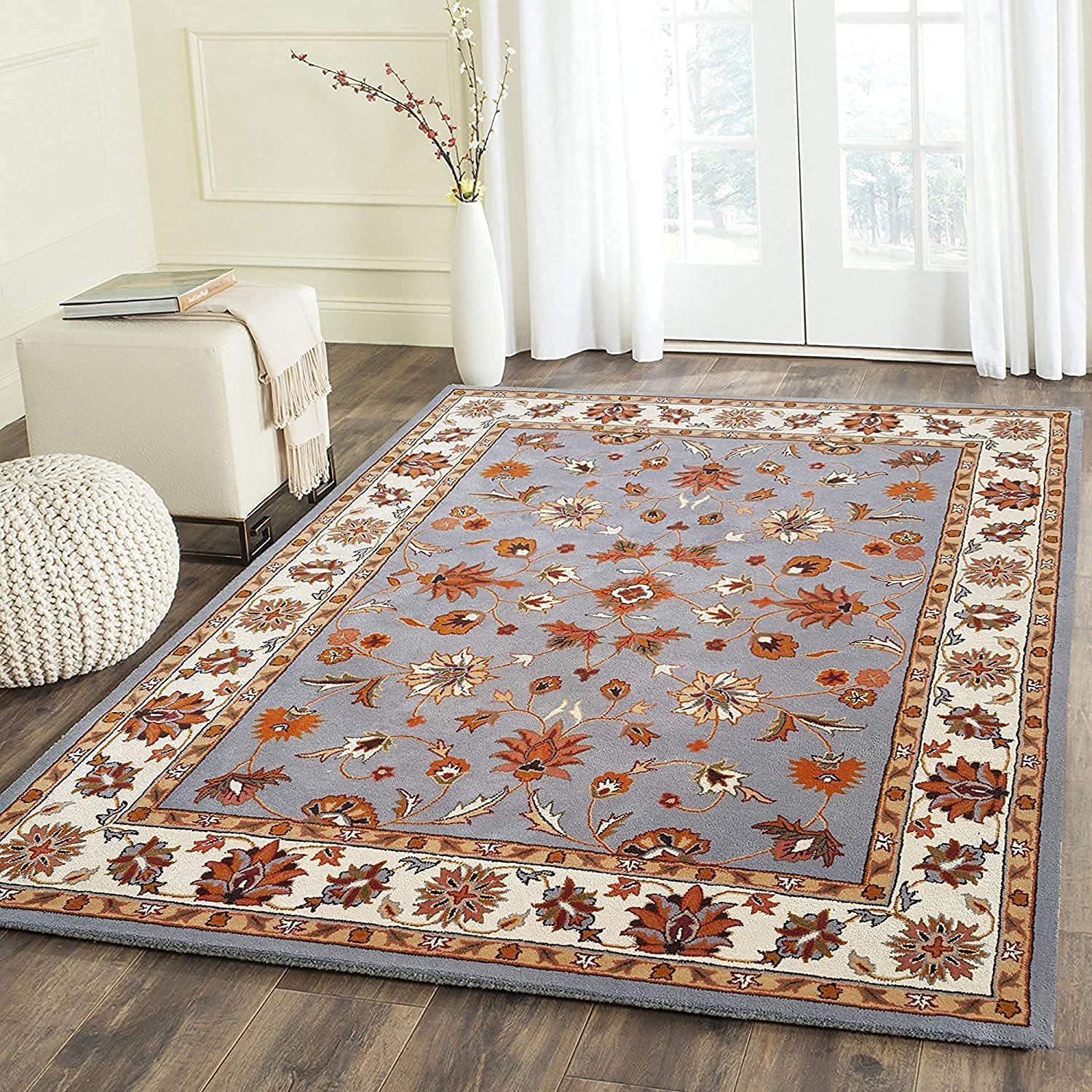 Hassan Carpet M Grey Persian Superfine Pure Woollen Carpet For Living Room, Bed Room and Hall With 1.0 inch Thickness