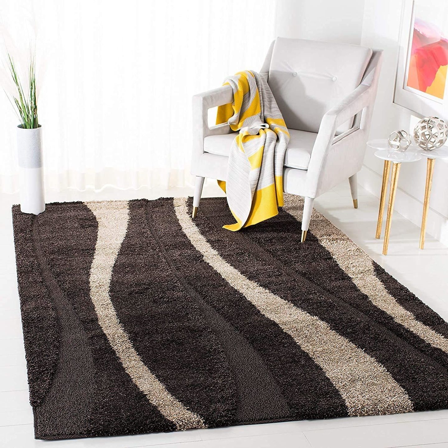 Hassan Carpet Microfiber Premium Modern Design Handwoven Carpet For Home & Office Floor Runner (Brown)