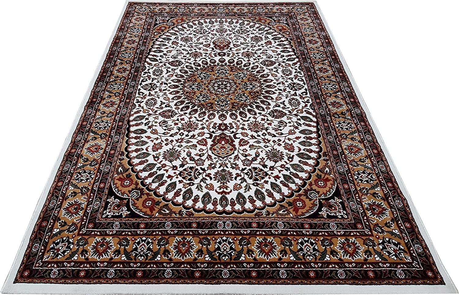 Hassan Carpet New Kashmiri Persian Design Extra Look Carpet for Living Room, Bedroom and For Hall, Ivory A18