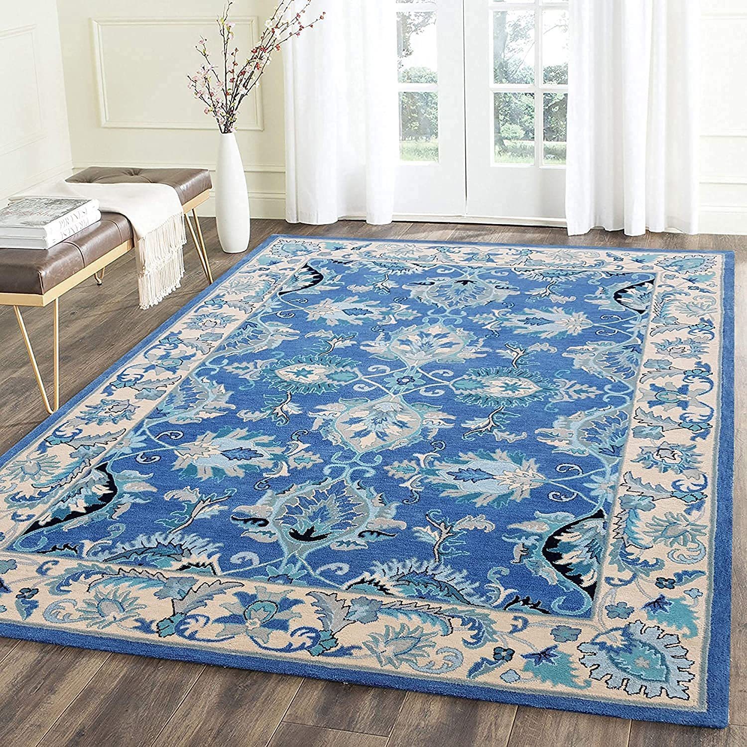 Hassan Carpet Sky Blue Persian Superfine Pure Woollen Carpet For Living Room, Bed Room and Hall With 1.0 inch Thickness