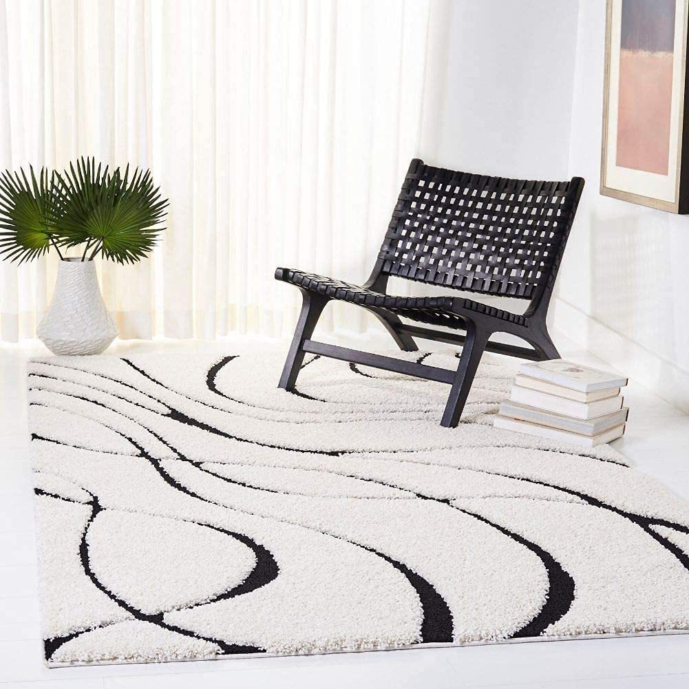 Hassan Carpet Off White & Black Microfiber Cozy & Fluffy Shaggy Carpet and Rugs Best Suitable For Living room & Office Floor Mat