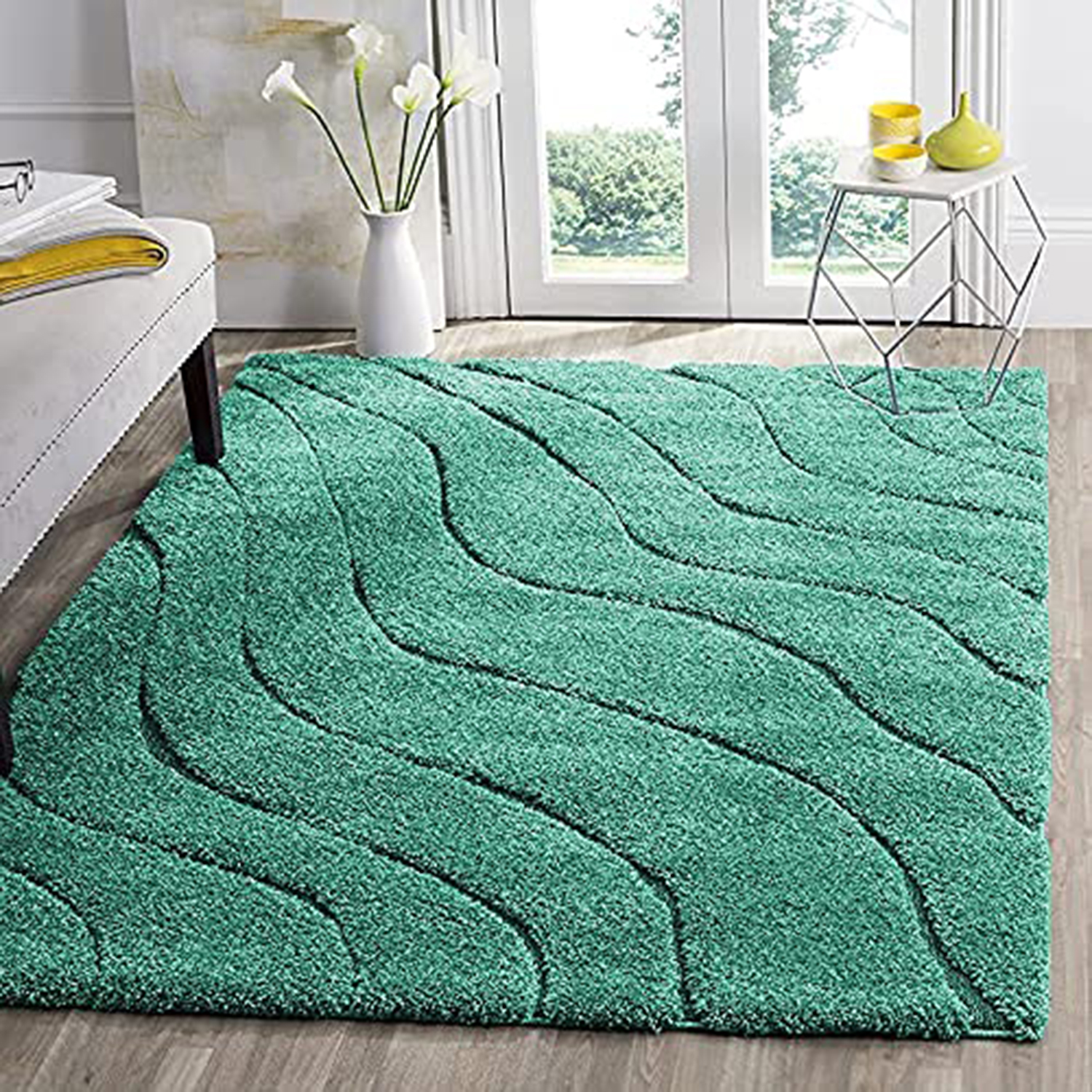 Hassan Carpet Teal Green Microfiber Cozy & Fluffy Shaggy Carpet and Rugs Best Suitable For Living room & Office Floor Mat With 2 inch Thickness