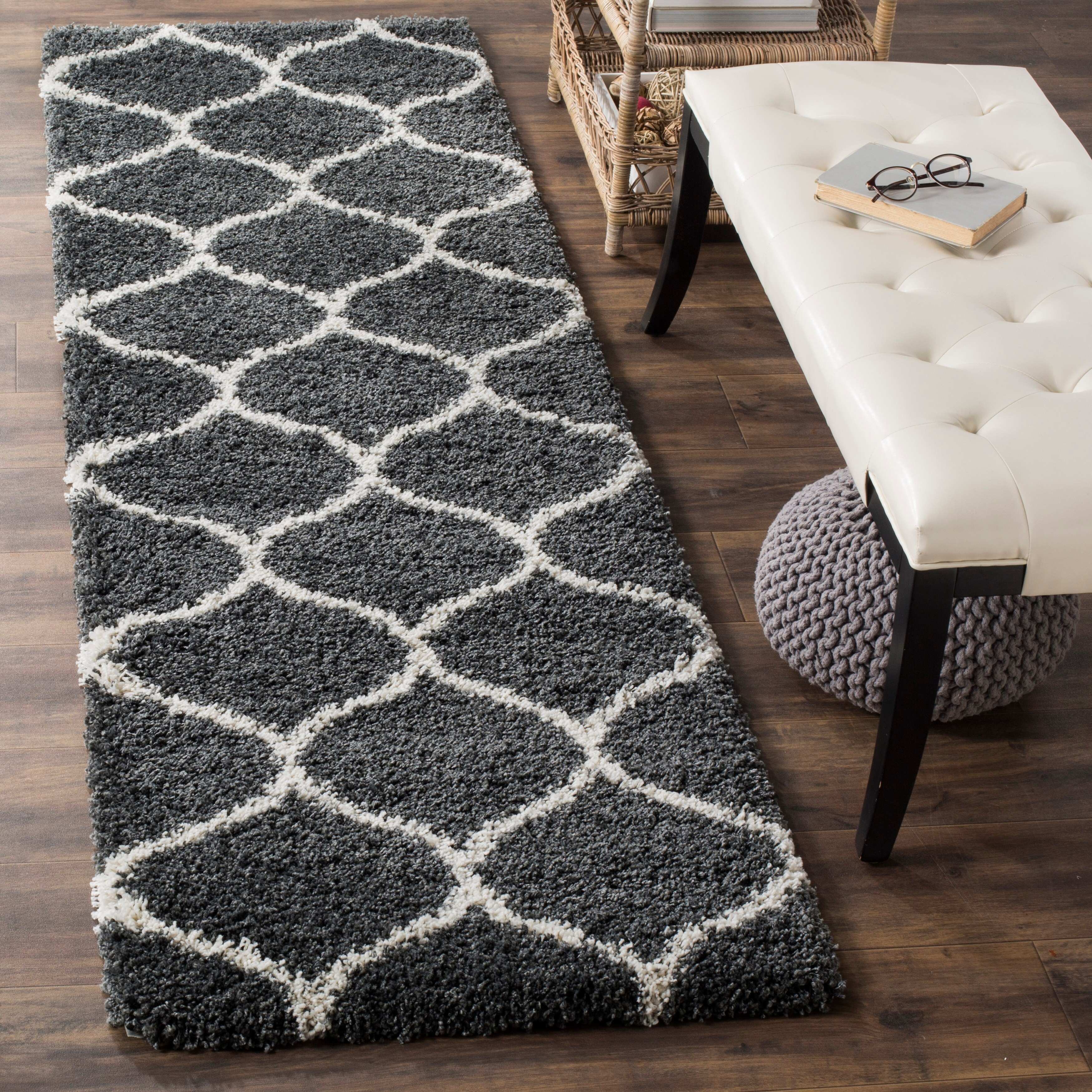 Hassan Carpet Microfiber Premium Modern Design Handwoven Carpet For Home & Office Floor Runner (Moroccan_Dark Grey)