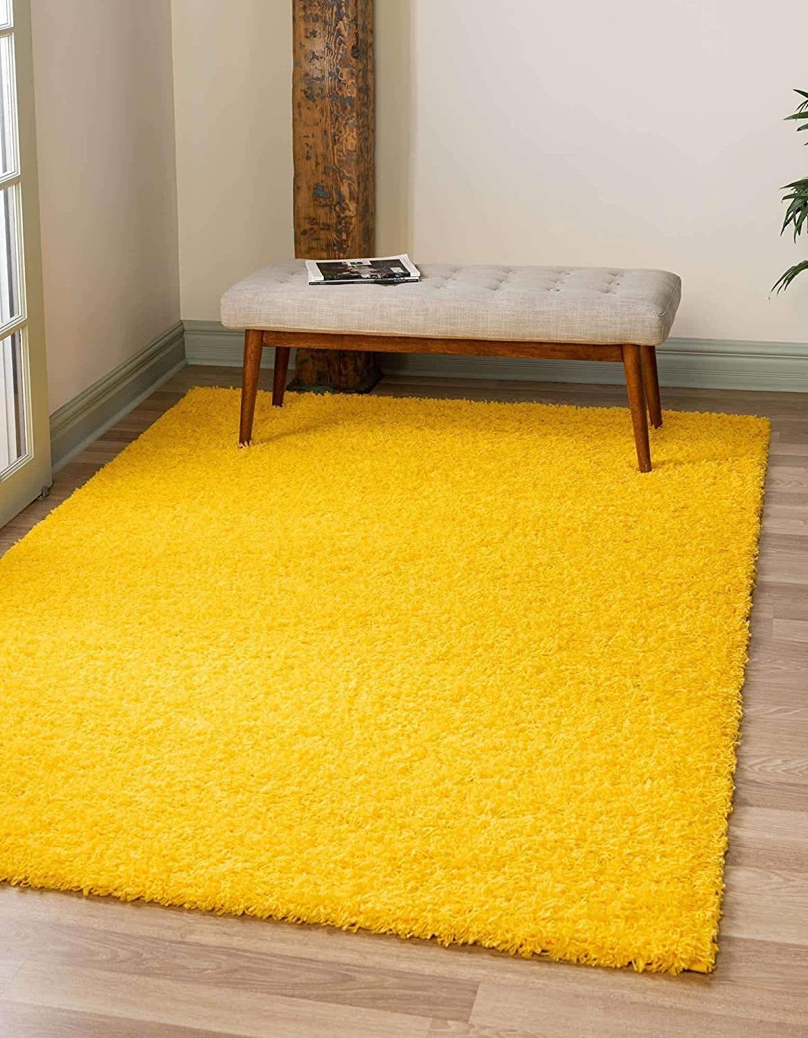 Hassan Carpet Microfiber Premium Modern Design Handwoven Carpet For Home & Office Floor Runner (Yellow)