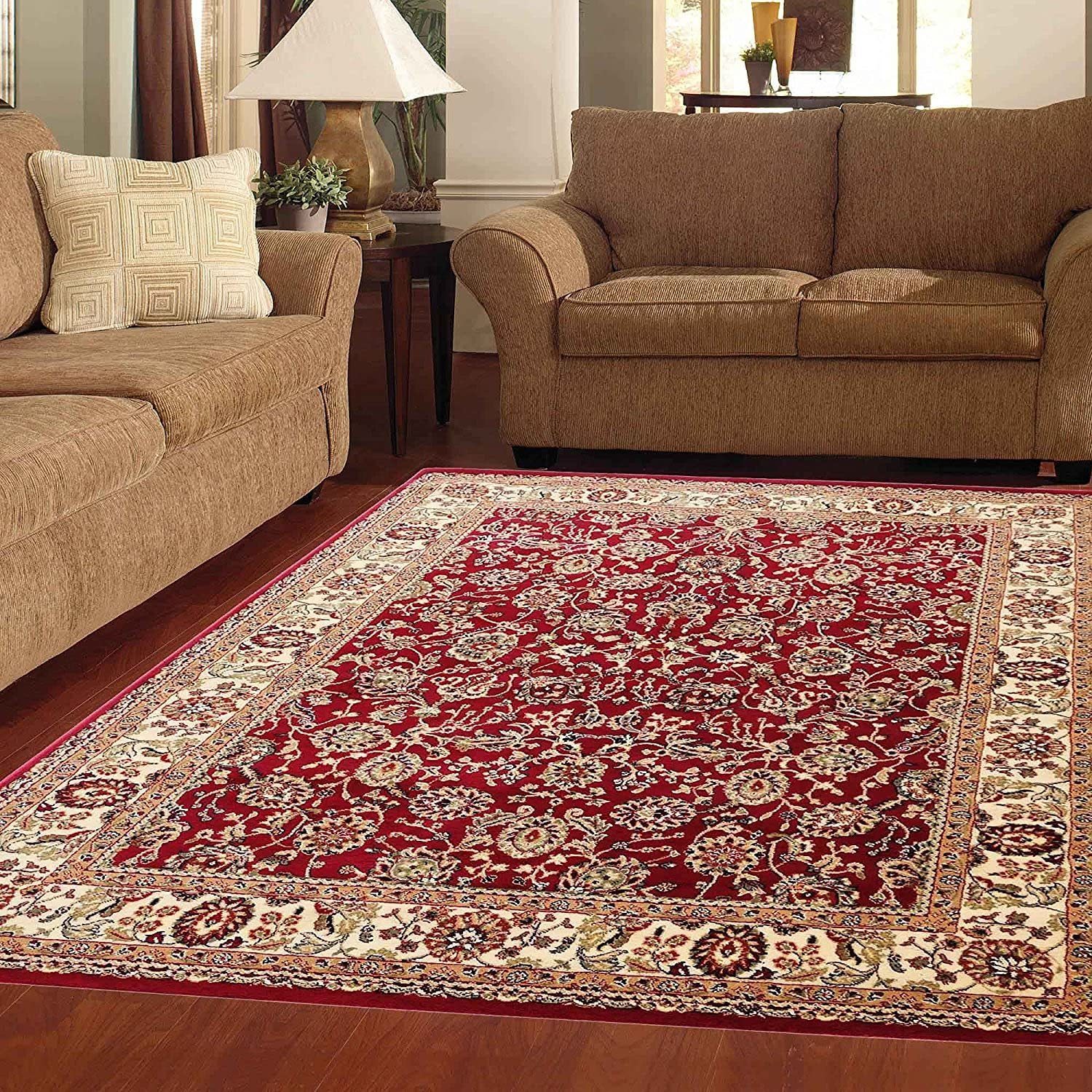 Hassan Carpet New Kashmiri Persian Design Extra Look Carpet for Living Room, Bedroom and For Hall, Red Multi A1