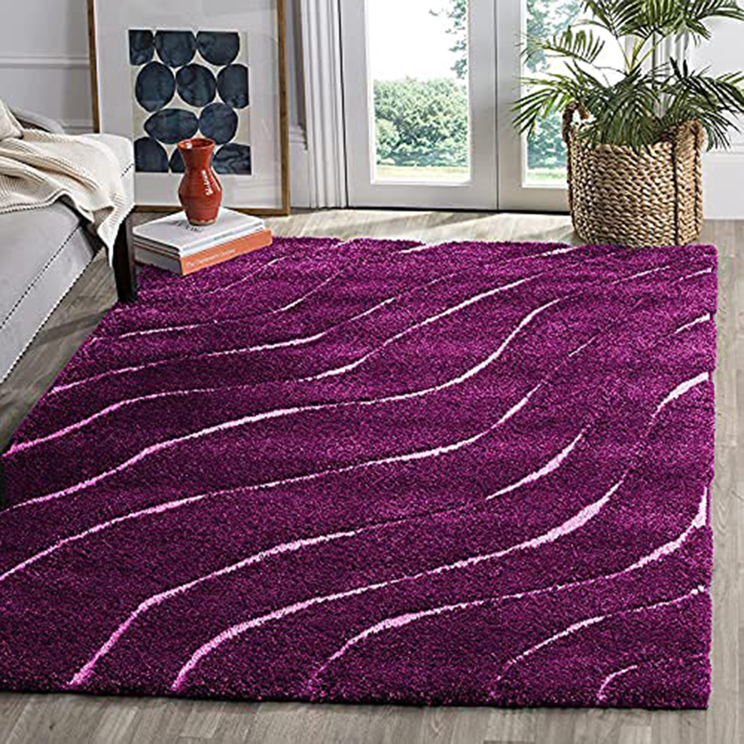 Hassan Carpet Purple Microfiber Cozy & Fluffy Shaggy Carpet and Rugs Best Suitable For Living room & Office Floor Mat With 2 inch Thickness