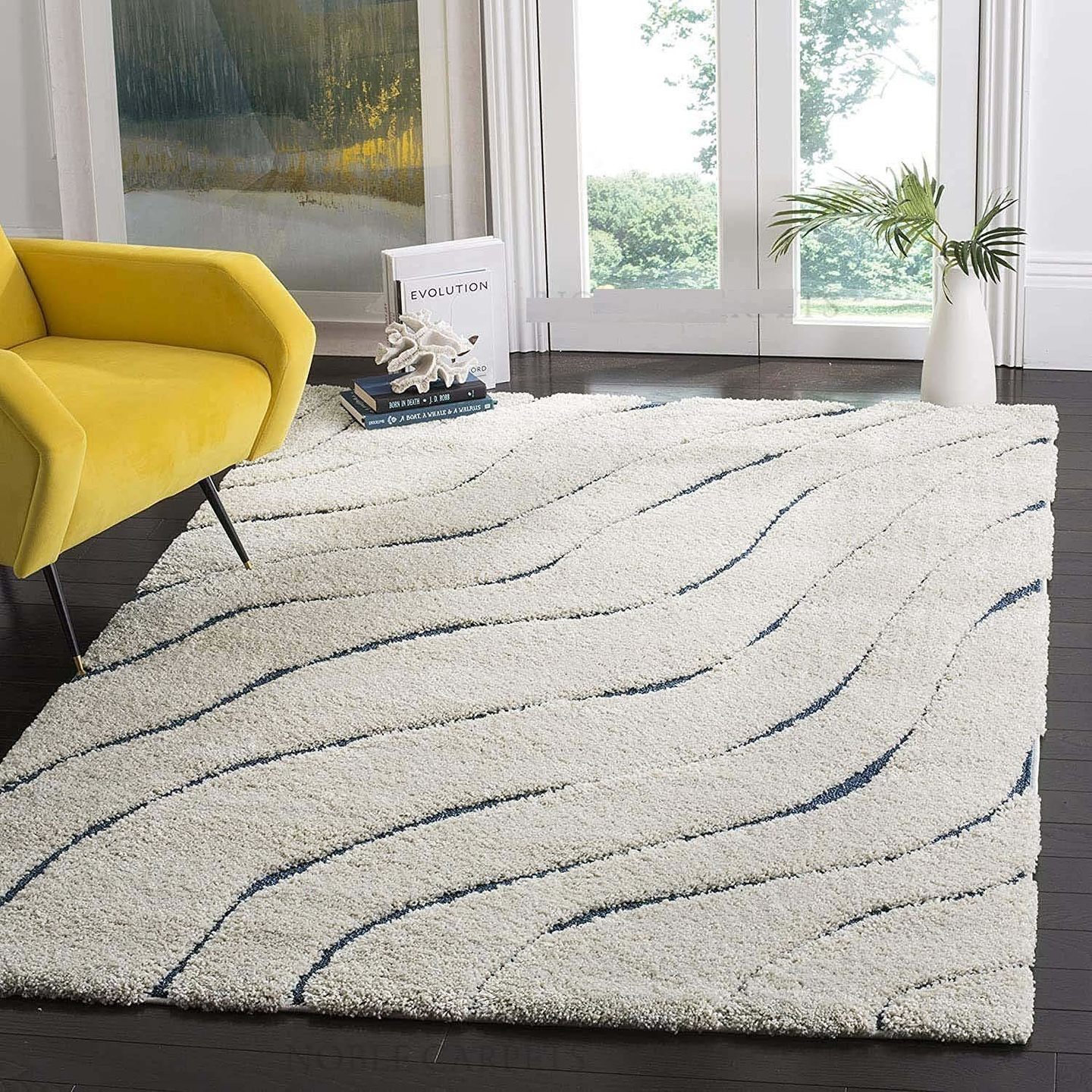 Hassan Carpet Microfiber Premium Modern Design Handwoven Carpet For Home & Office Floor Runner (Ivory D2)