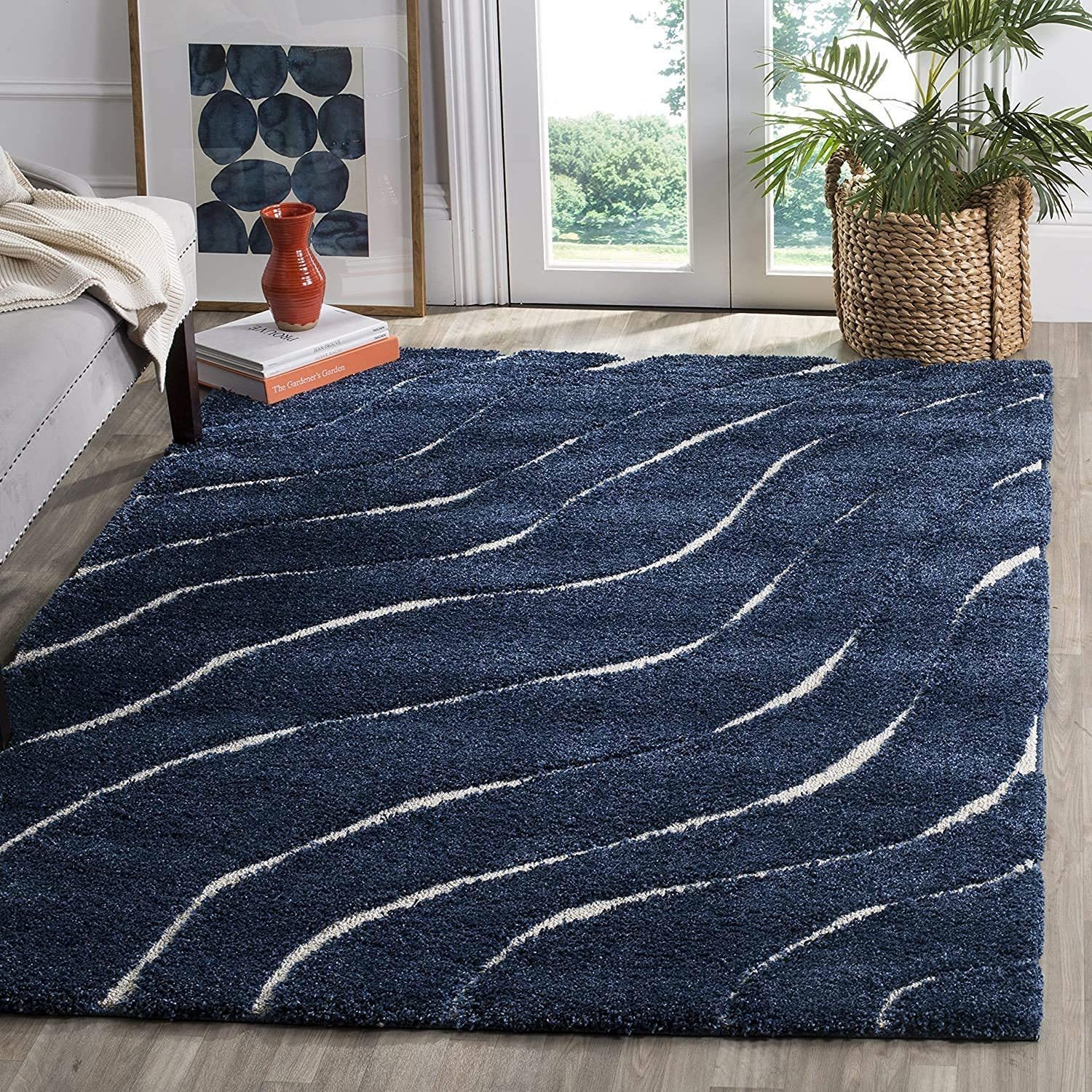 Hassan Carpet Microfiber Premium Modern Design Handwoven Carpet For Home & Office Floor Runner (Blue)