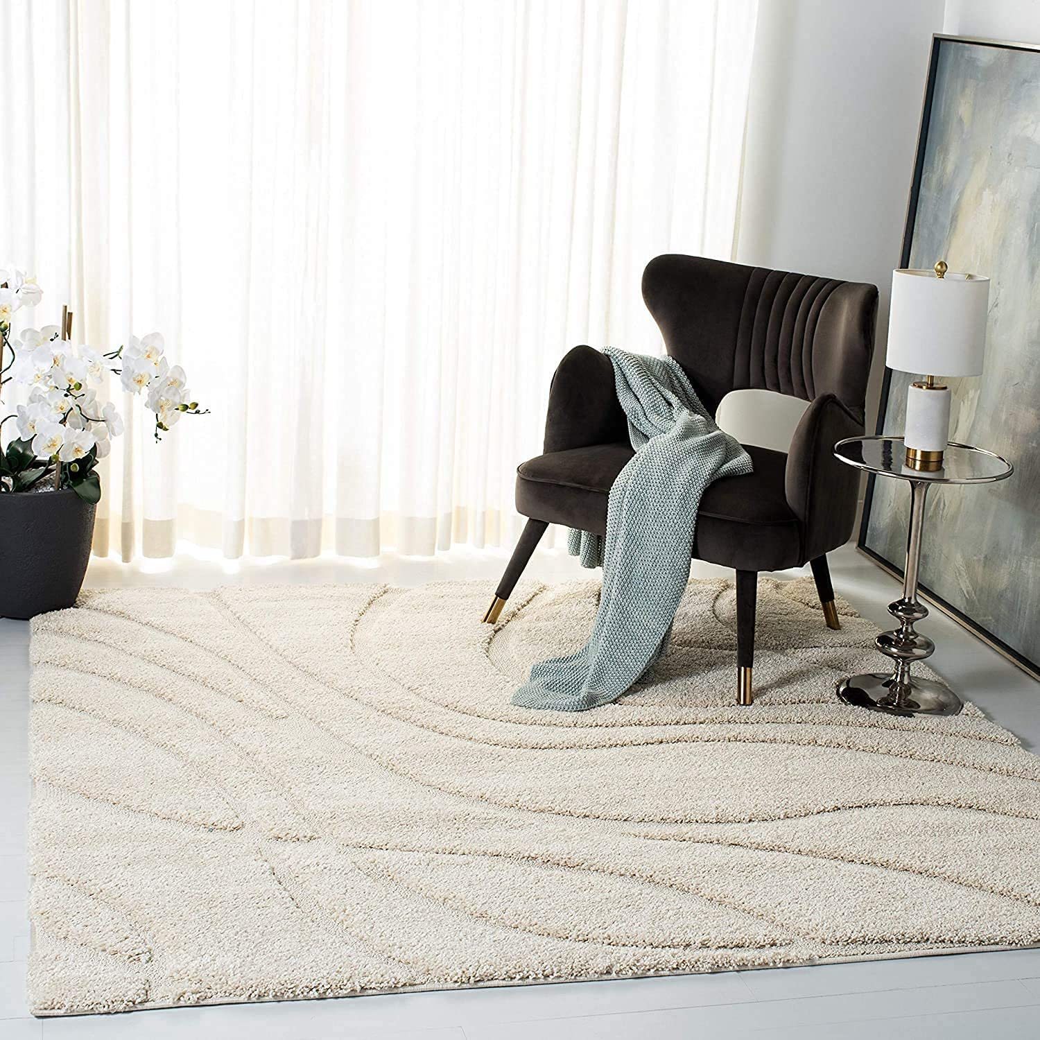 Hassan Carpet Cream Microfiber Cozy & Fluffy Shaggy Carpet and Rugs Best Suitable For Living room & Office Floor Mat