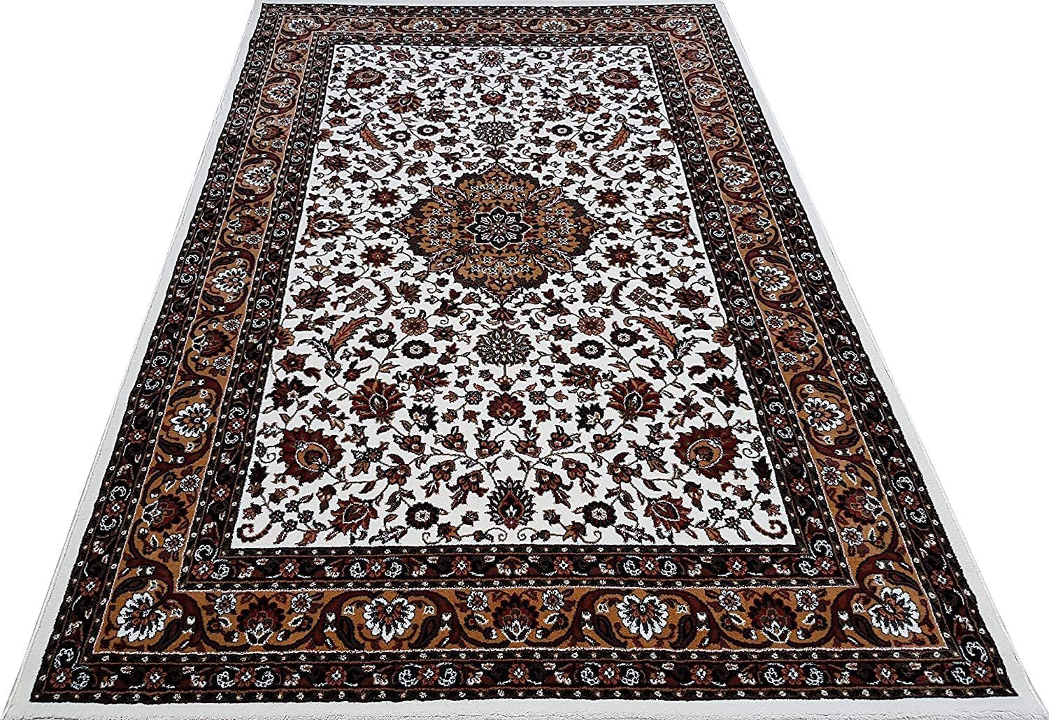 Hassan Carpet New Kashmiri Persian Design Extra Look Carpet for Living Room, Bedroom and For Hall, Ivory A21