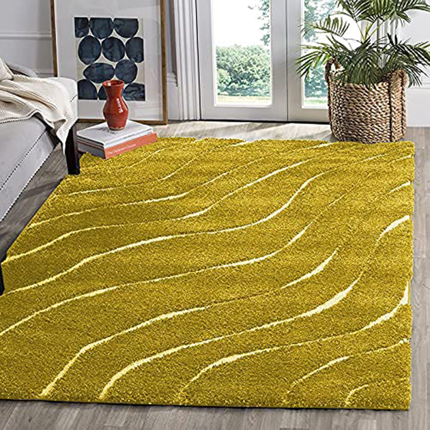 Hassan Carpet Gold Microfiber Cozy & Fluffy Shaggy Carpet and Rugs Best Suitable For Living room & Office Floor Mat With 2 inch Thickness