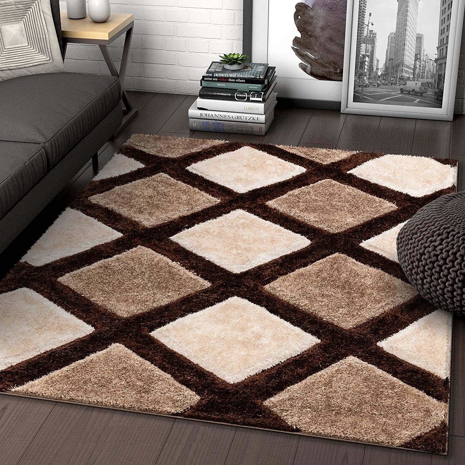 Hassan Carpet Microfiber Premium Modern Design Handwoven Carpet For Home & Office Floor Runner (Brown)