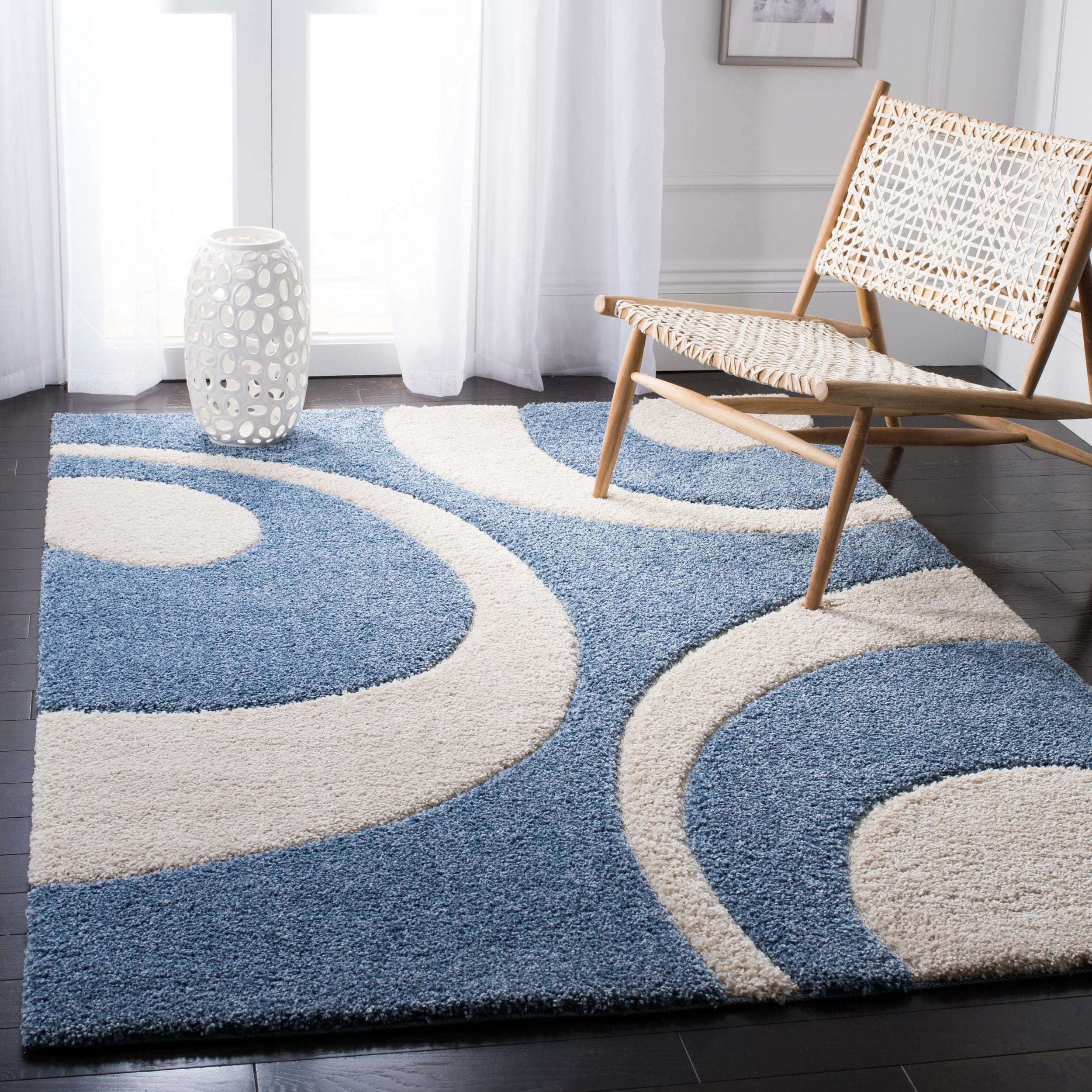 Hassan Carpet Microfiber Premium Modern Design Handwoven Carpet For Home & Office Floor Runner (Blue & Ivory)