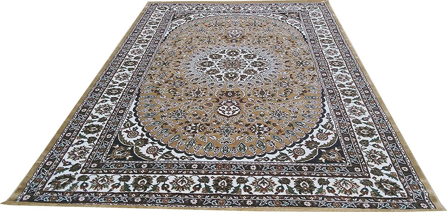 Hassan Carpet New Kashmiri Persian Design Extra Look Carpet for Living Room, Bedroom and For Hall, Gold A48