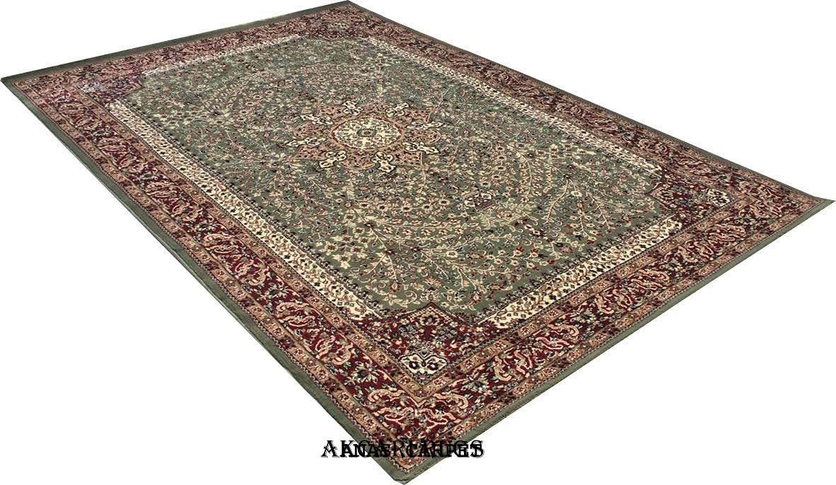 Hassan Carpet New Kashmiri Persian Design Extra Look Carpet for Living Room, Bedroom and For Hall, Green A77