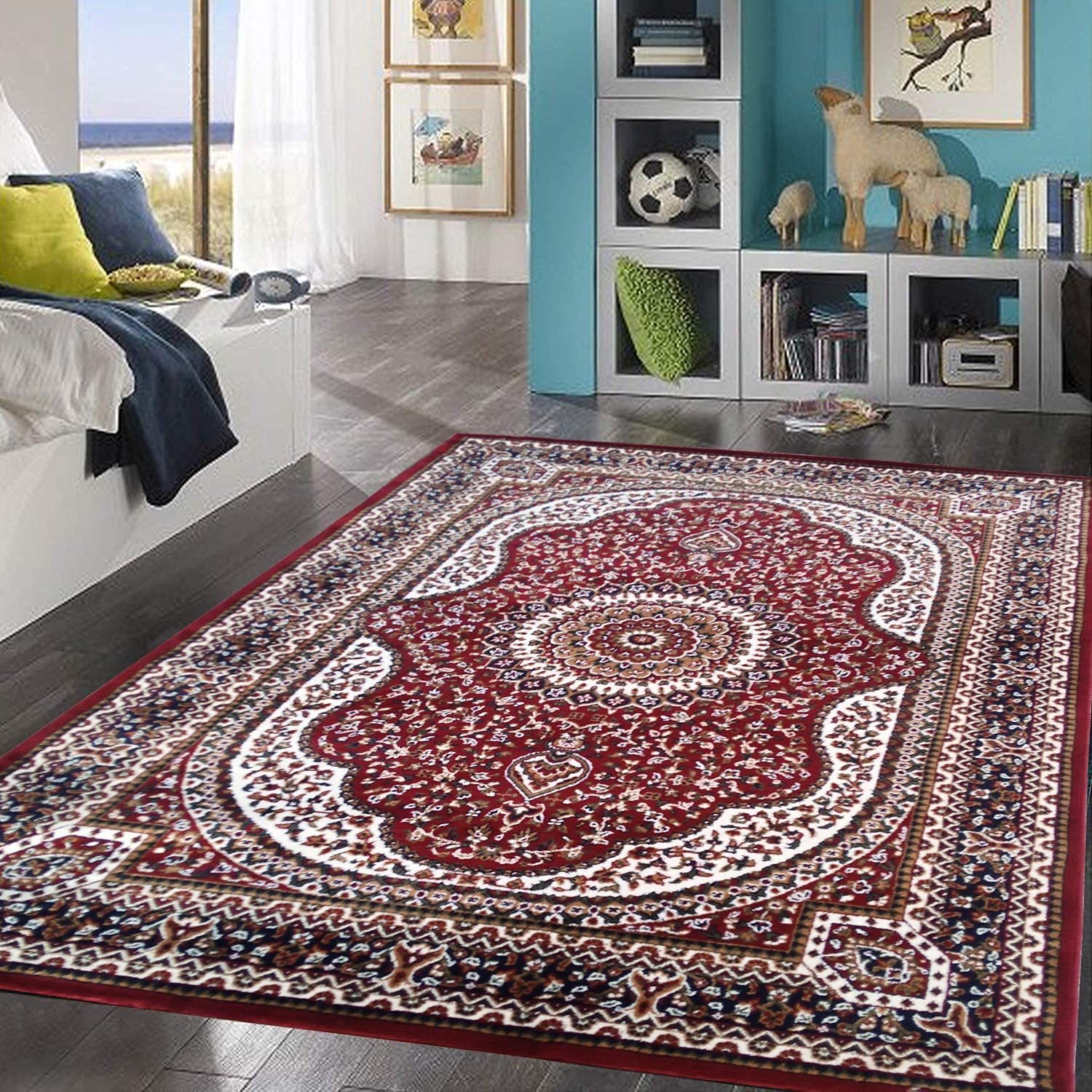 Hassan Carpet New Kashmiri Persian Design Extra Look Carpet for Living Room, Bedroom and For Hall, Red A34