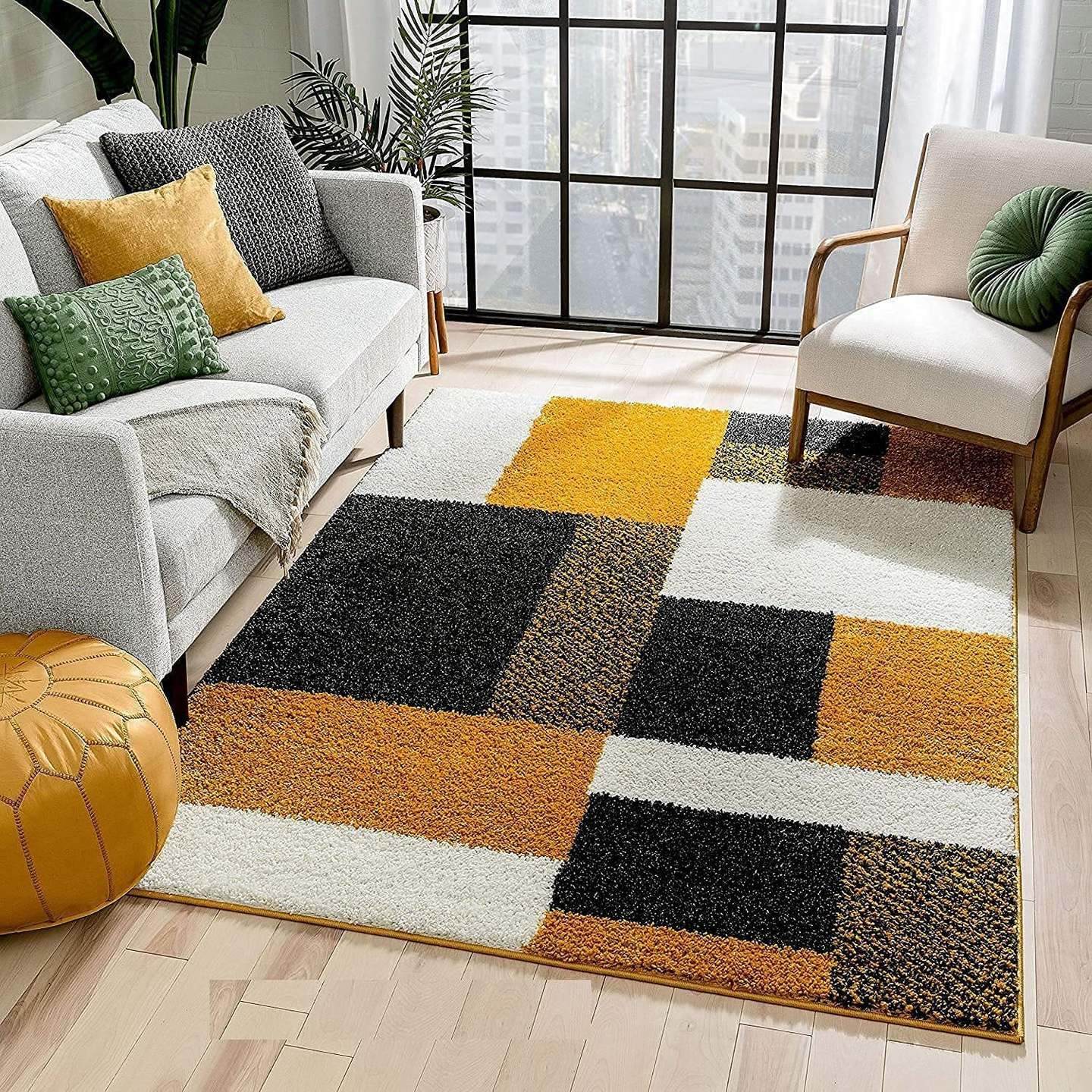 Hassan Carpet Microfiber Premium Modern Design Handwoven Carpet For Home & Office Floor Runner (Gold C2)