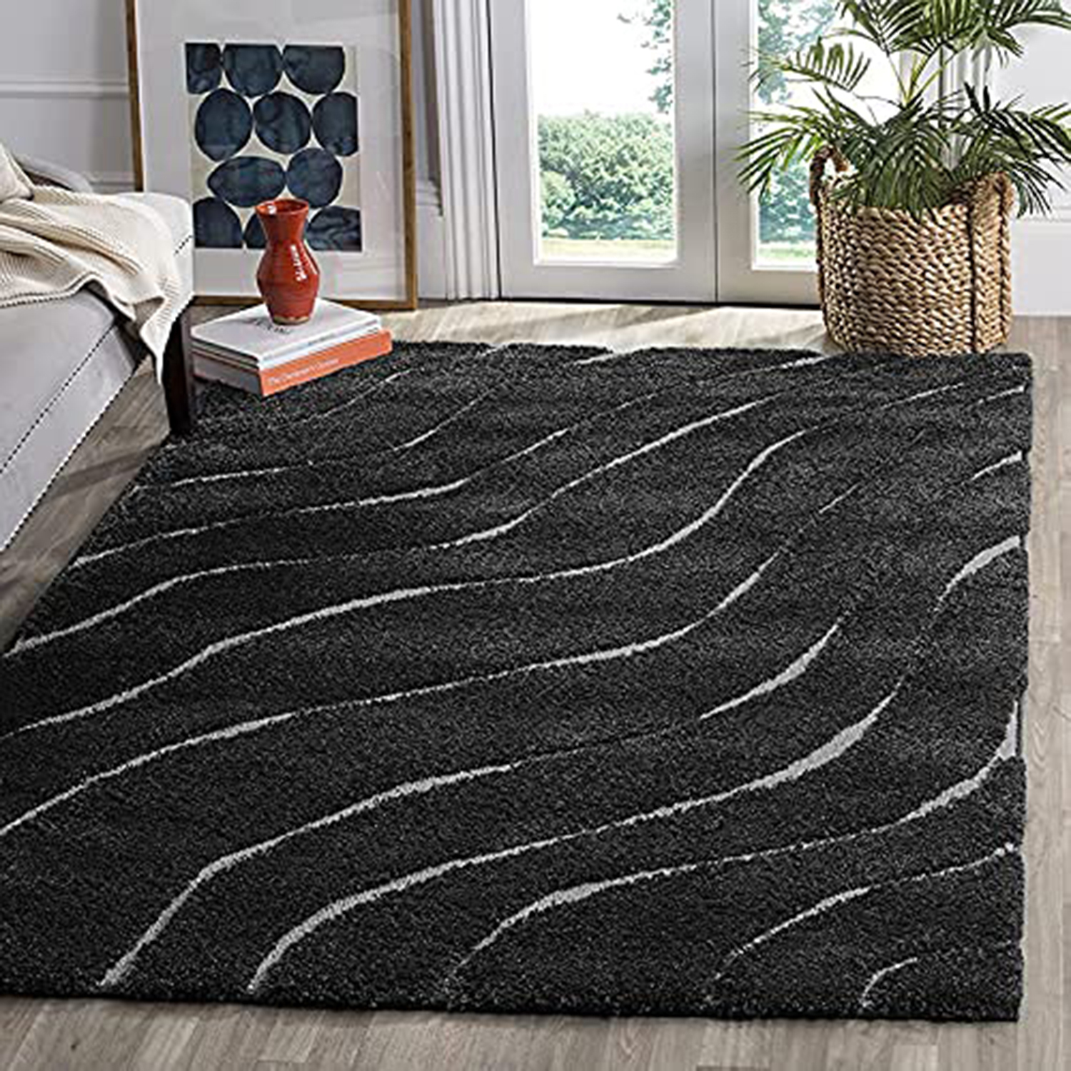 Hassan Carpet Black Microfiber Cozy & Fluffy Shaggy Carpet and Rugs Best Suitable For Living room & Office Floor Mat With 2 inch Thickness