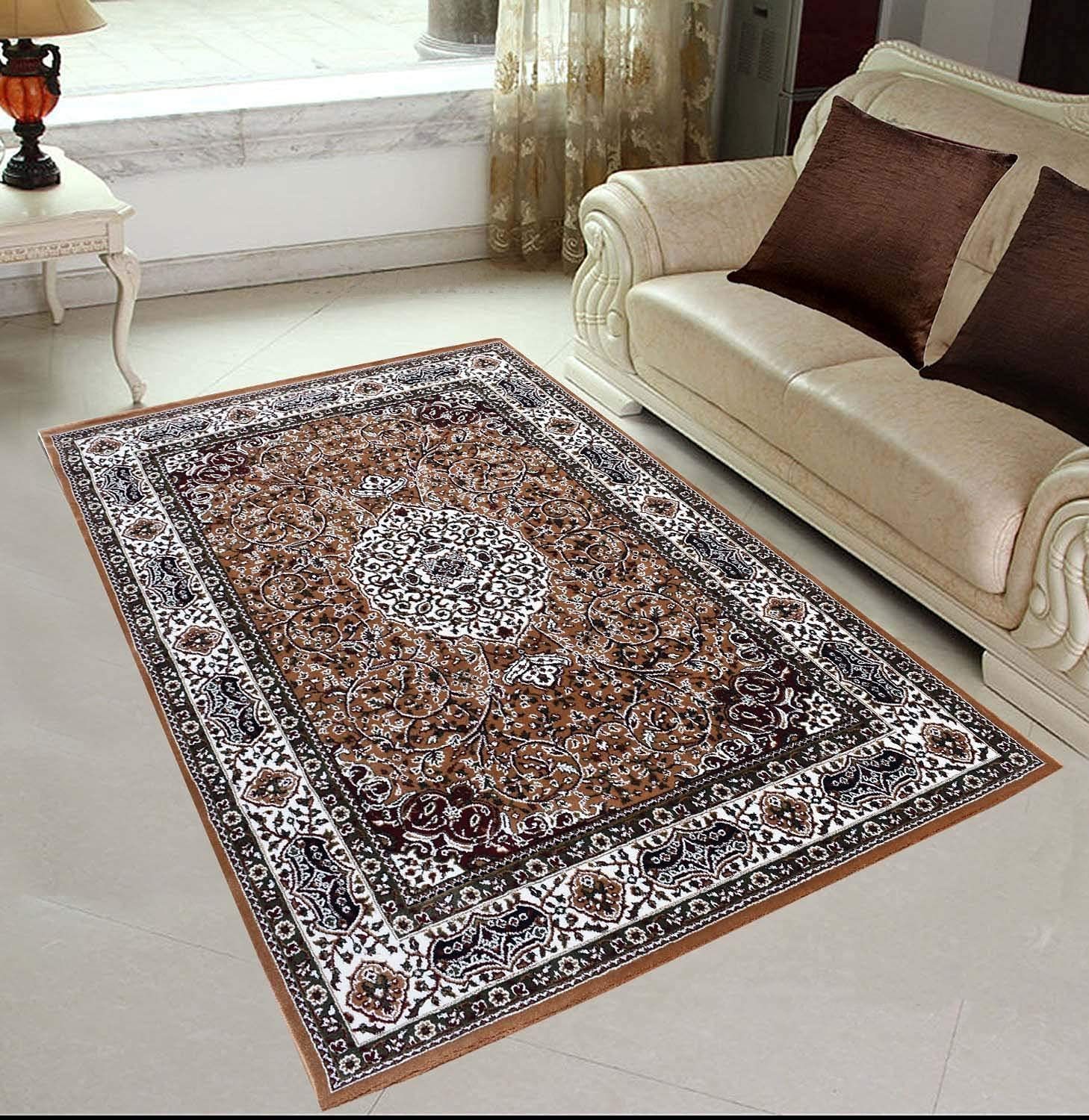 Hassan Carpet New Kashmiri Persian Design Extra Look Carpet for Living Room, Bedroom and For Hall, Gold A10
